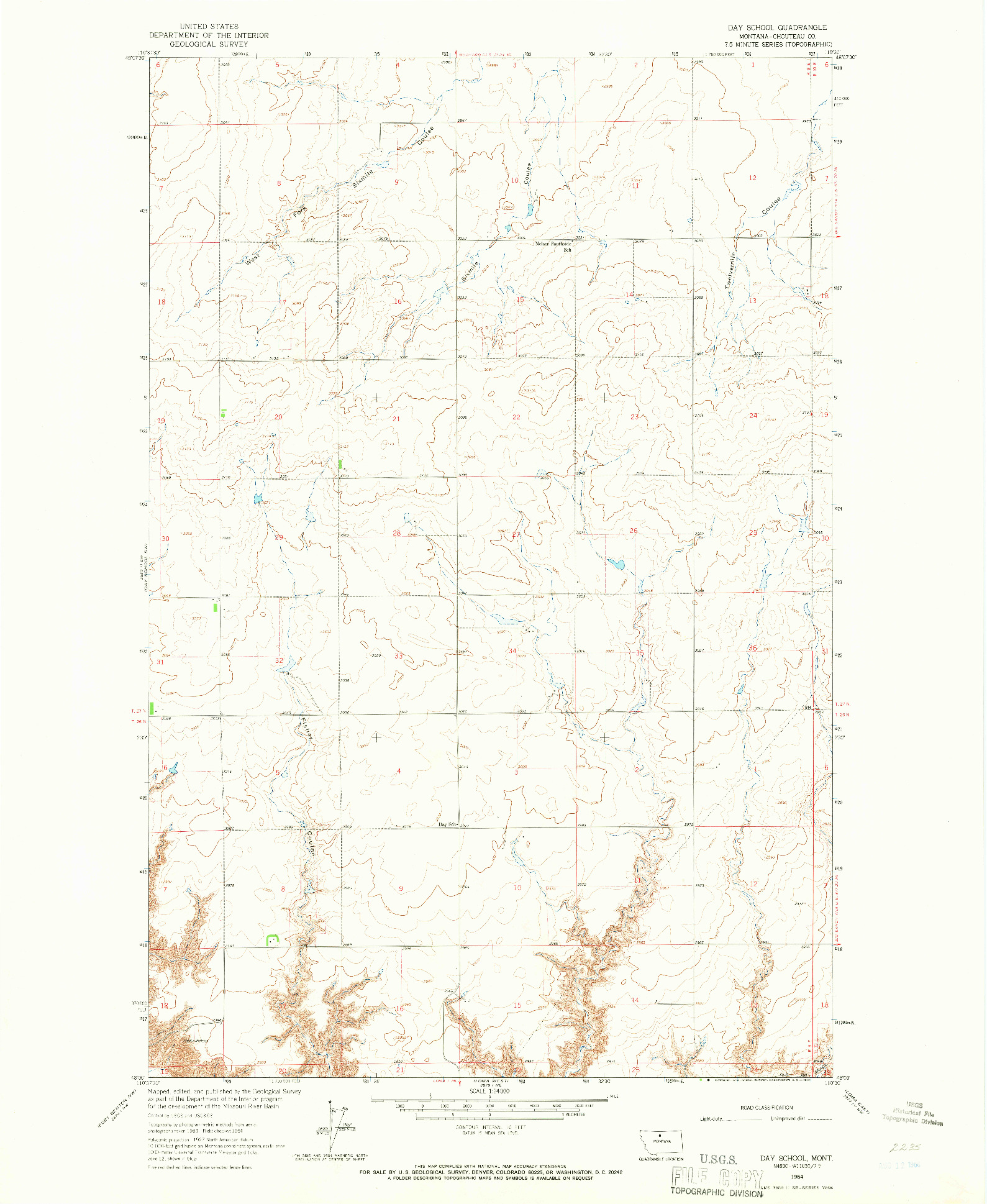 USGS 1:24000-SCALE QUADRANGLE FOR DAY SCHOOL, MT 1964