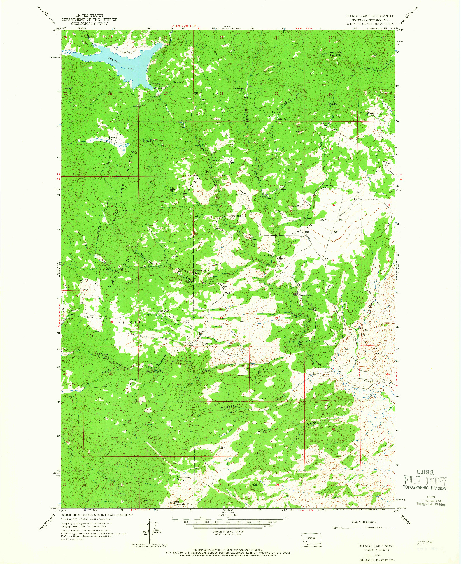 USGS 1:24000-SCALE QUADRANGLE FOR DELMOE LAKE, MT 1963