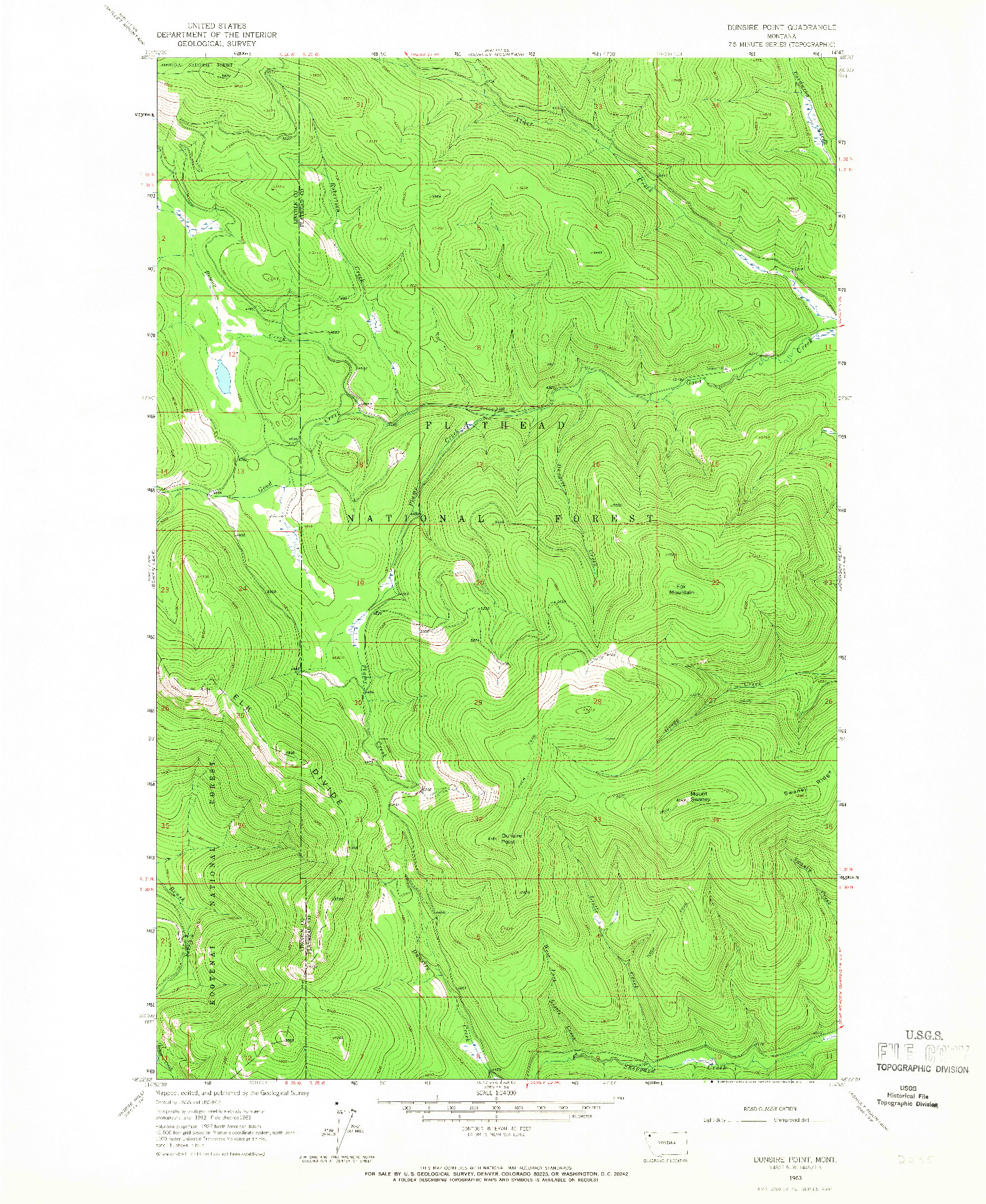 USGS 1:24000-SCALE QUADRANGLE FOR DUNSIRE POINT, MT 1963