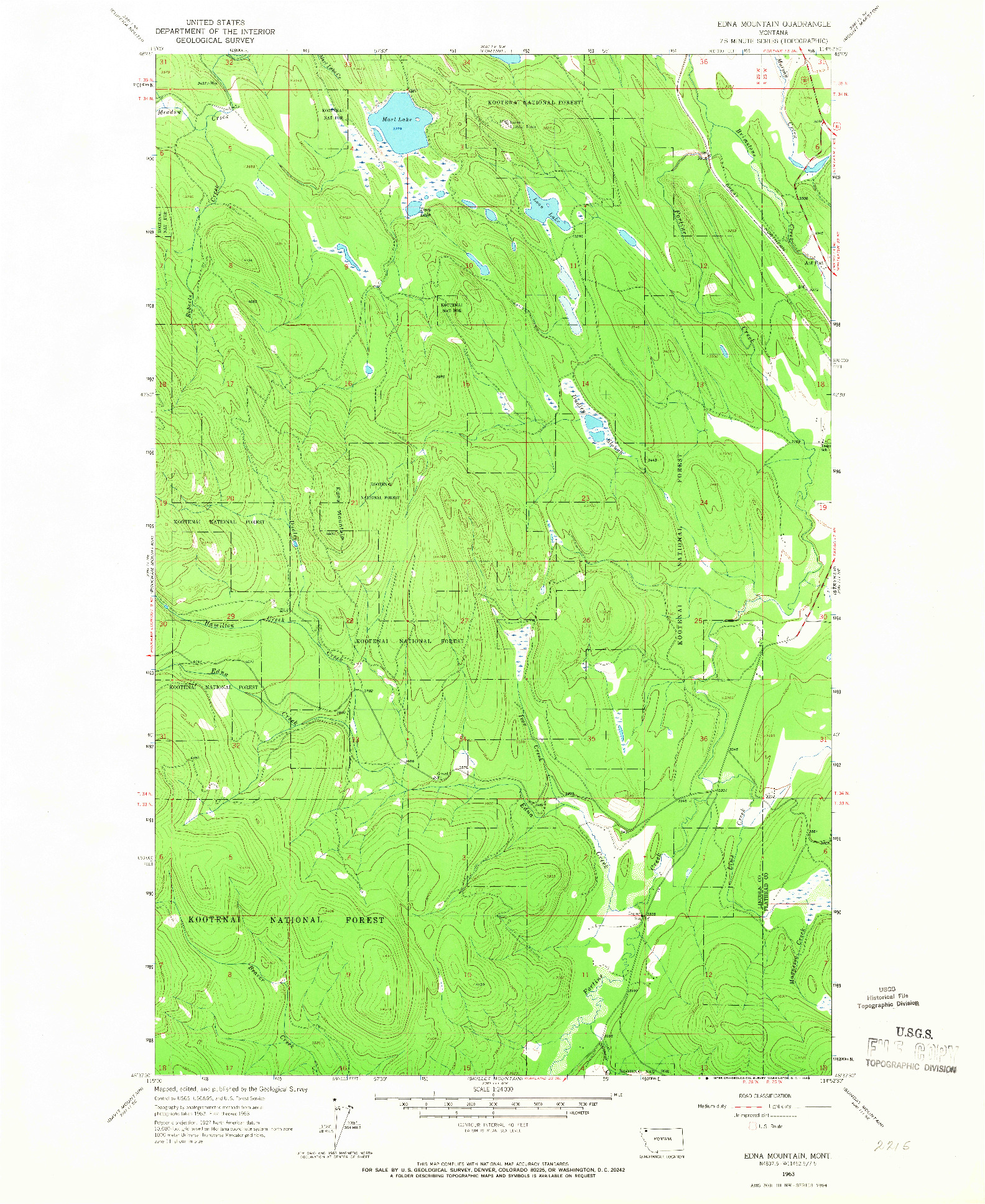 USGS 1:24000-SCALE QUADRANGLE FOR EDNA MOUNTAIN, MT 1963