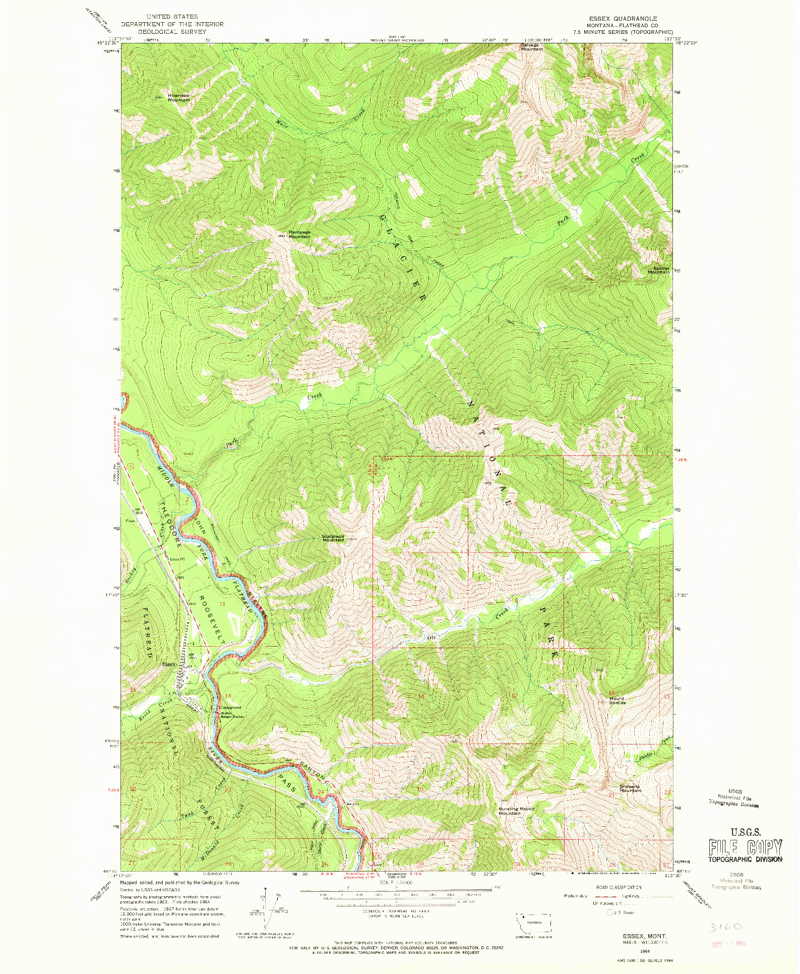USGS 1:24000-SCALE QUADRANGLE FOR ESSEX, MT 1964