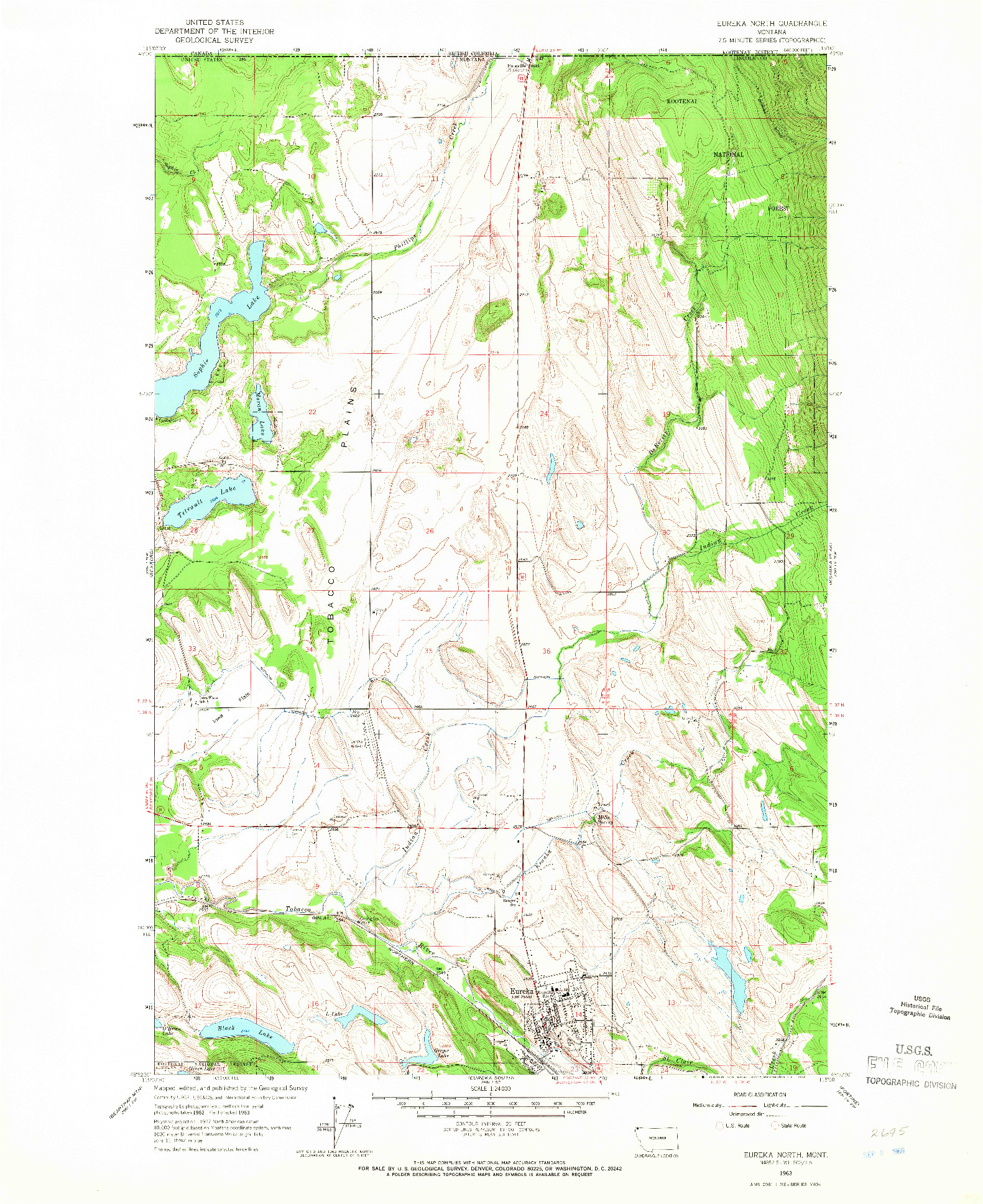 USGS 1:24000-SCALE QUADRANGLE FOR EUREKA NORTH, MT 1963