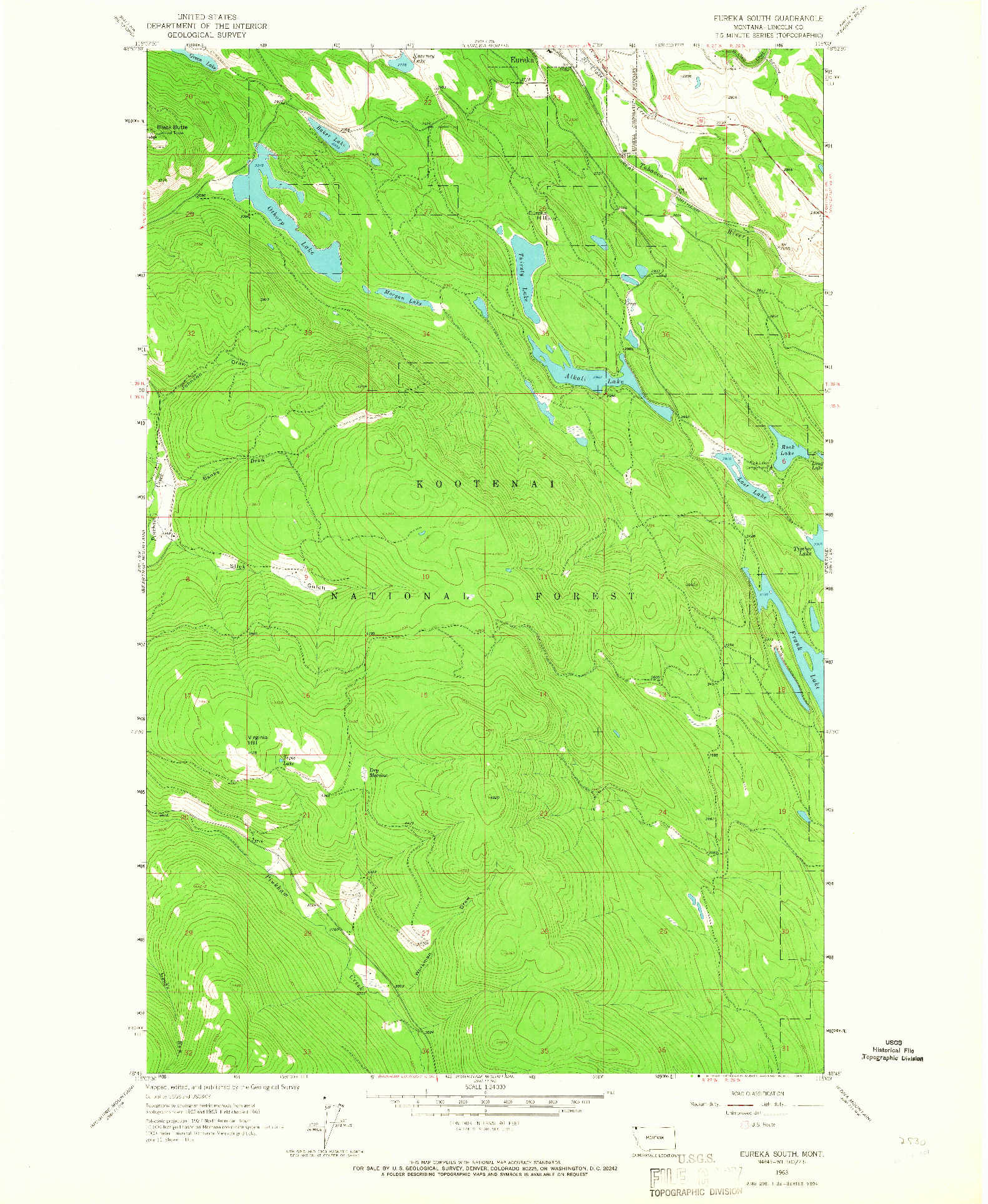 USGS 1:24000-SCALE QUADRANGLE FOR EUREKA SOUTH, MT 1963