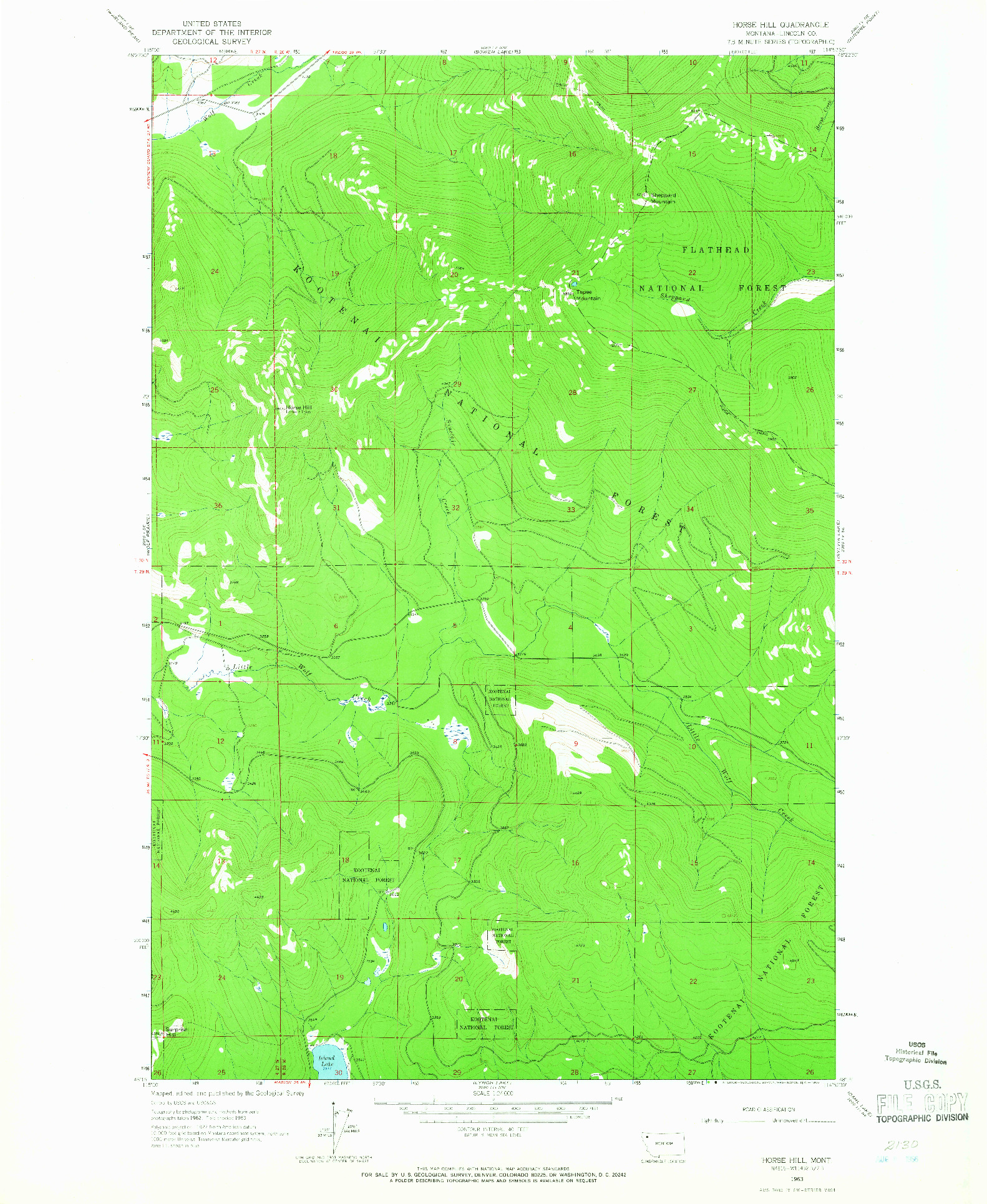 USGS 1:24000-SCALE QUADRANGLE FOR HORSE HILL, MT 1963