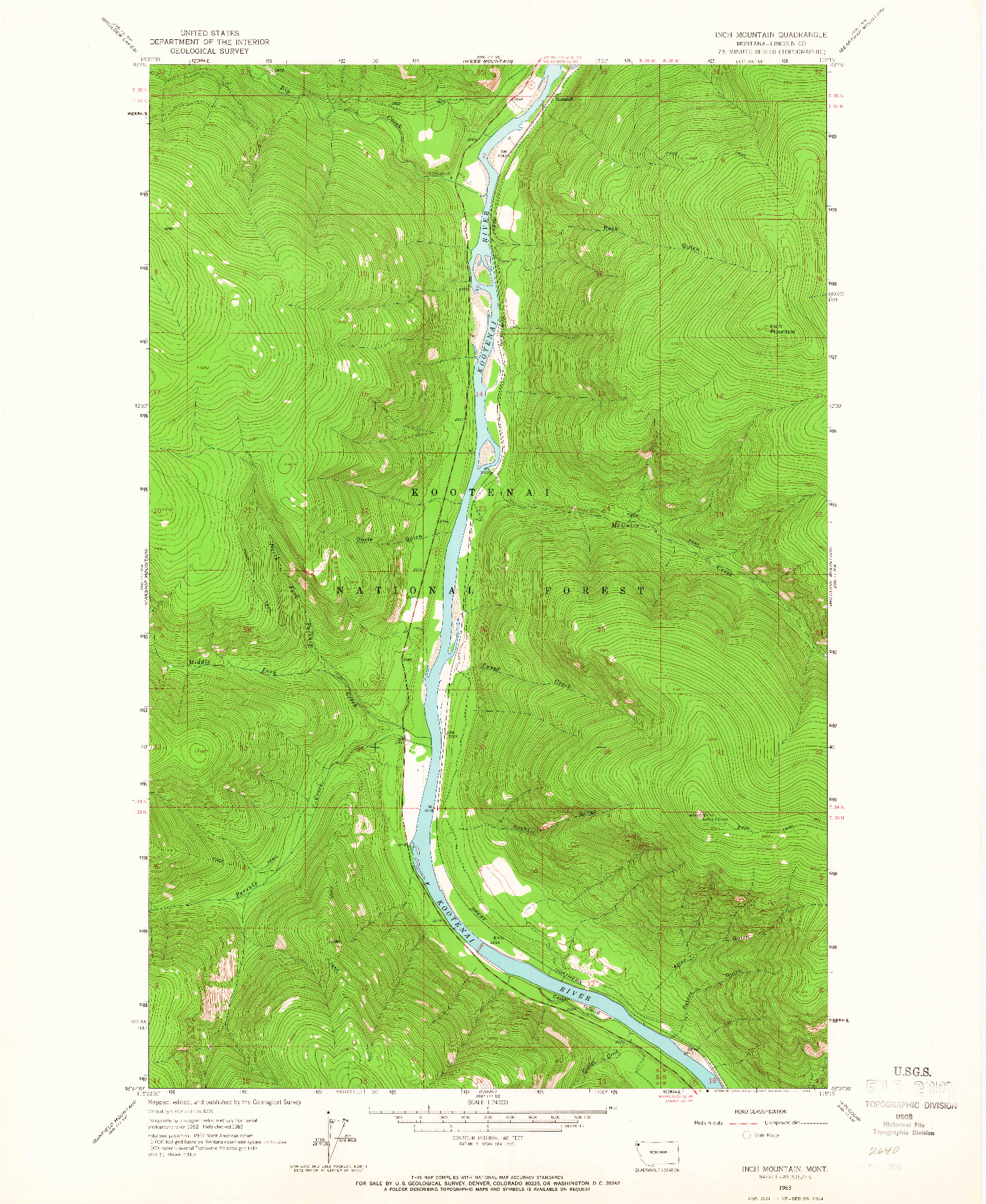 USGS 1:24000-SCALE QUADRANGLE FOR INCH  MOUNTAIN, MT 1963