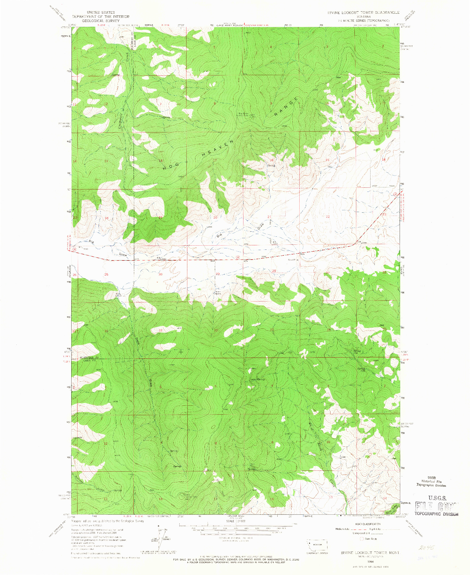 USGS 1:24000-SCALE QUADRANGLE FOR IRVINE LOOKOUT TOWER, MT 1964