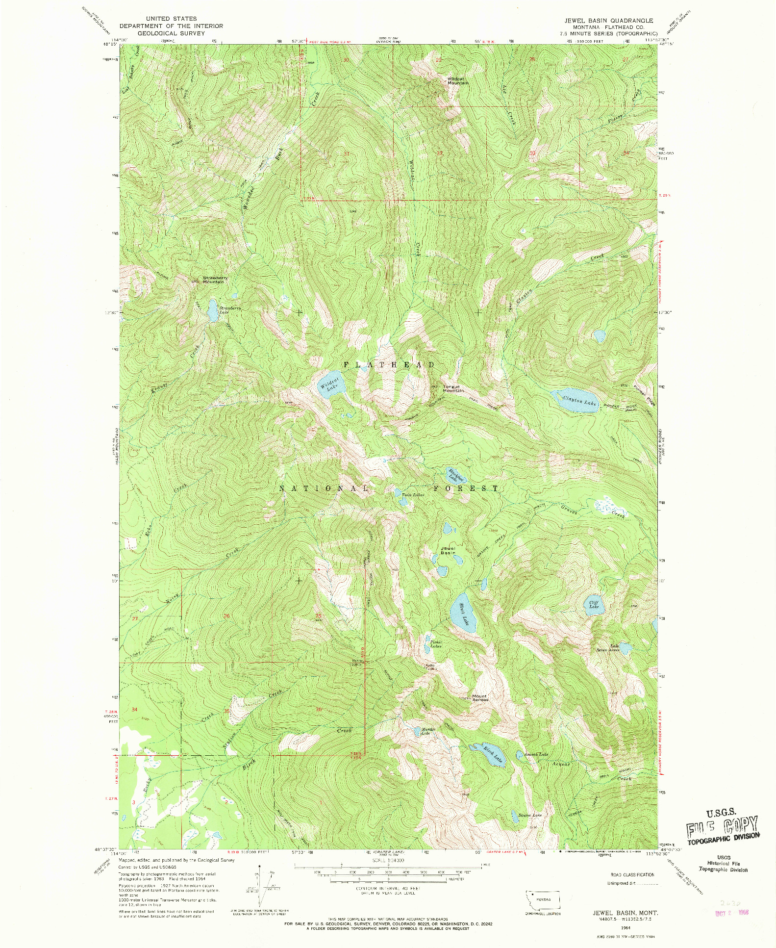 USGS 1:24000-SCALE QUADRANGLE FOR JEWEL BASIN, MT 1964