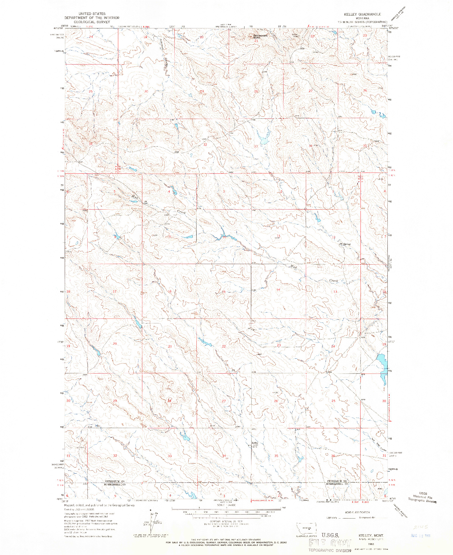 USGS 1:24000-SCALE QUADRANGLE FOR KELLEY, MT 1963