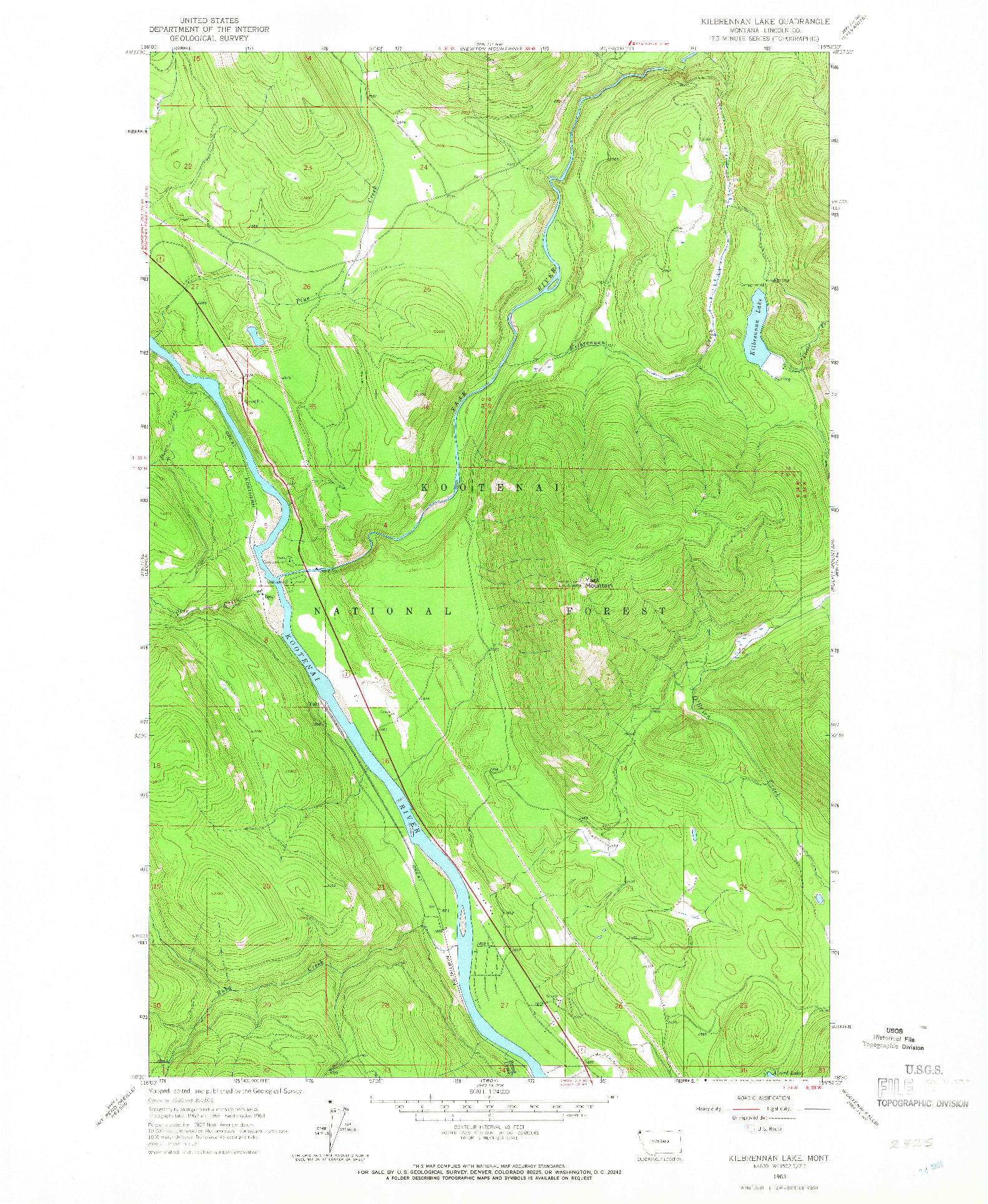 USGS 1:24000-SCALE QUADRANGLE FOR KILBRENNAN LAKE, MT 1963