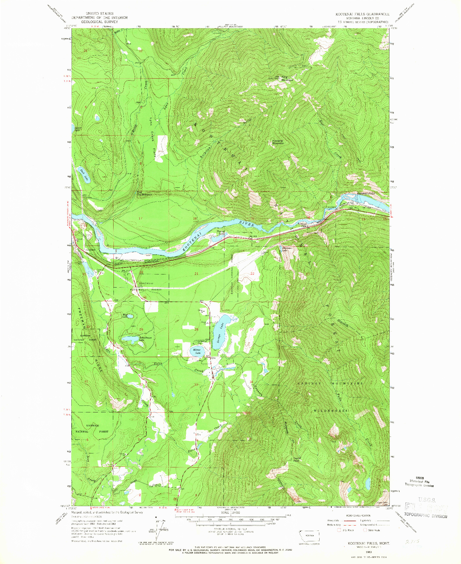 USGS 1:24000-SCALE QUADRANGLE FOR KOOTENAI FALLS, MT 1963