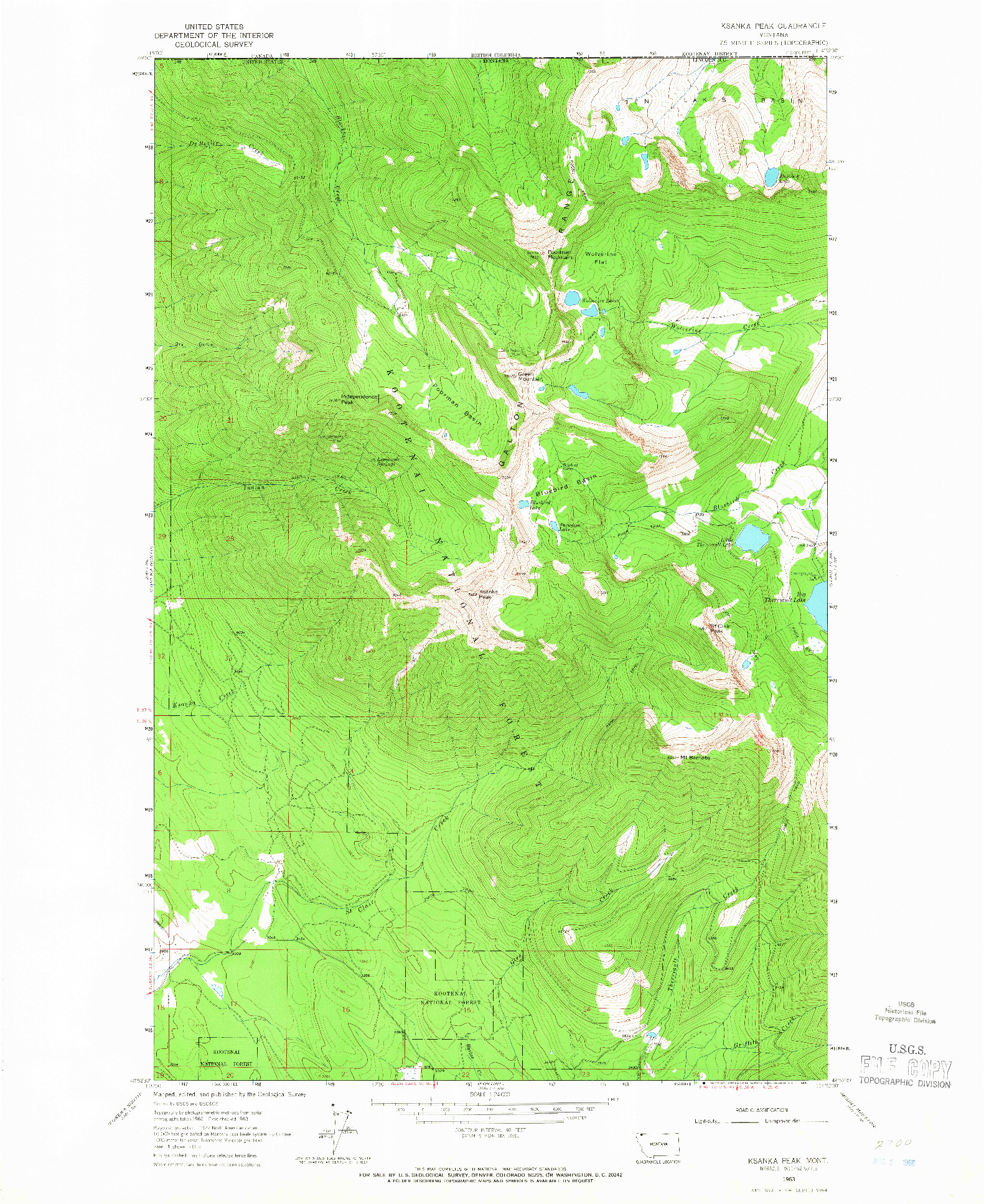 USGS 1:24000-SCALE QUADRANGLE FOR KSANKA PEAK, MT 1963