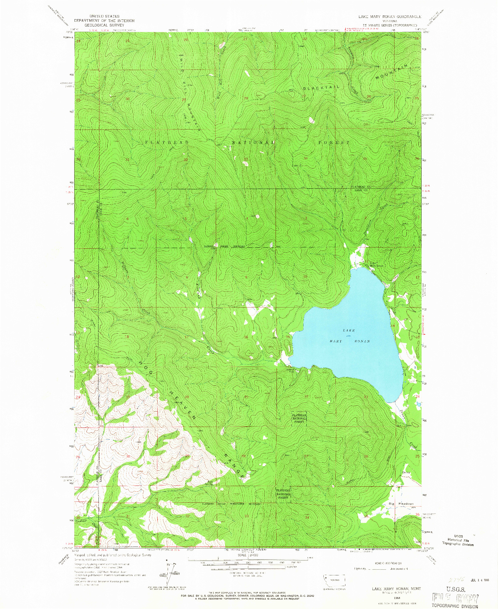 USGS 1:24000-SCALE QUADRANGLE FOR LAKE MARY RONAN, MT 1964