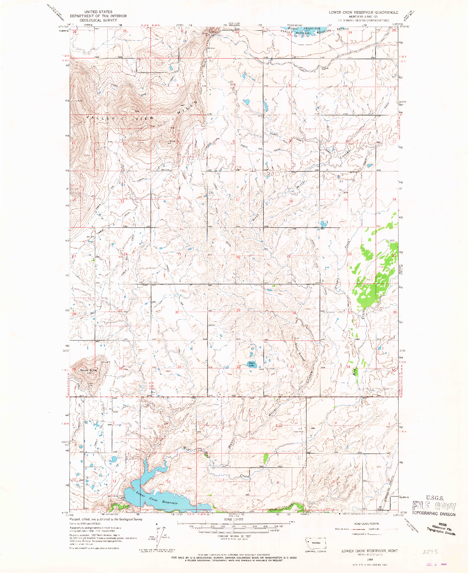 USGS 1:24000-SCALE QUADRANGLE FOR LOWER CROW RESERVOIR, MT 1964