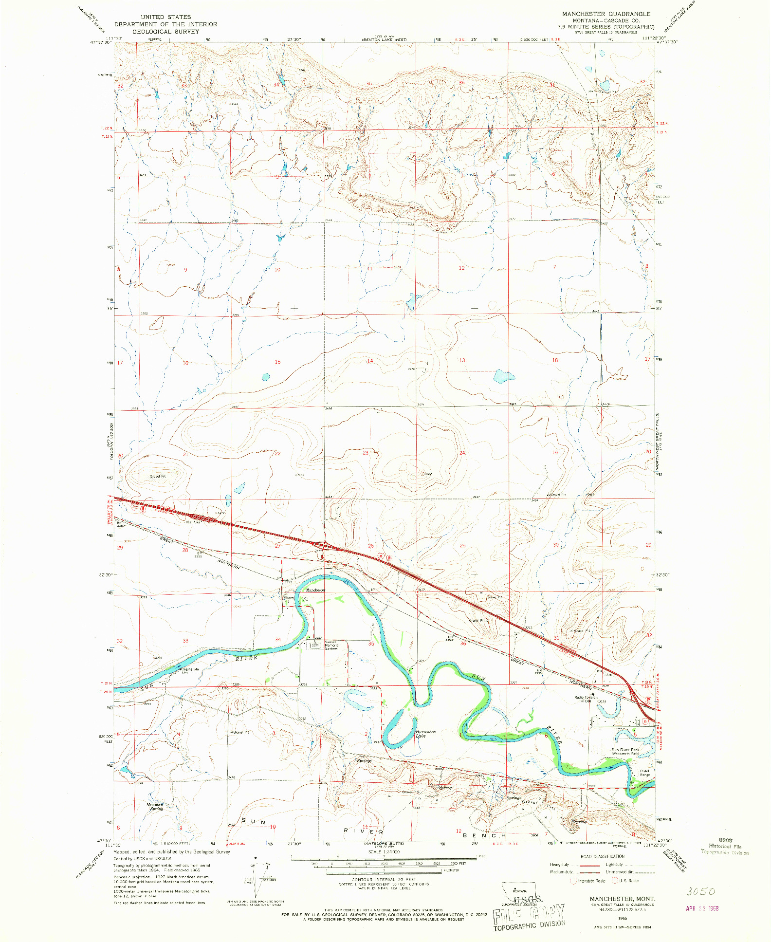 USGS 1:24000-SCALE QUADRANGLE FOR MANCHESTER, MT 1965