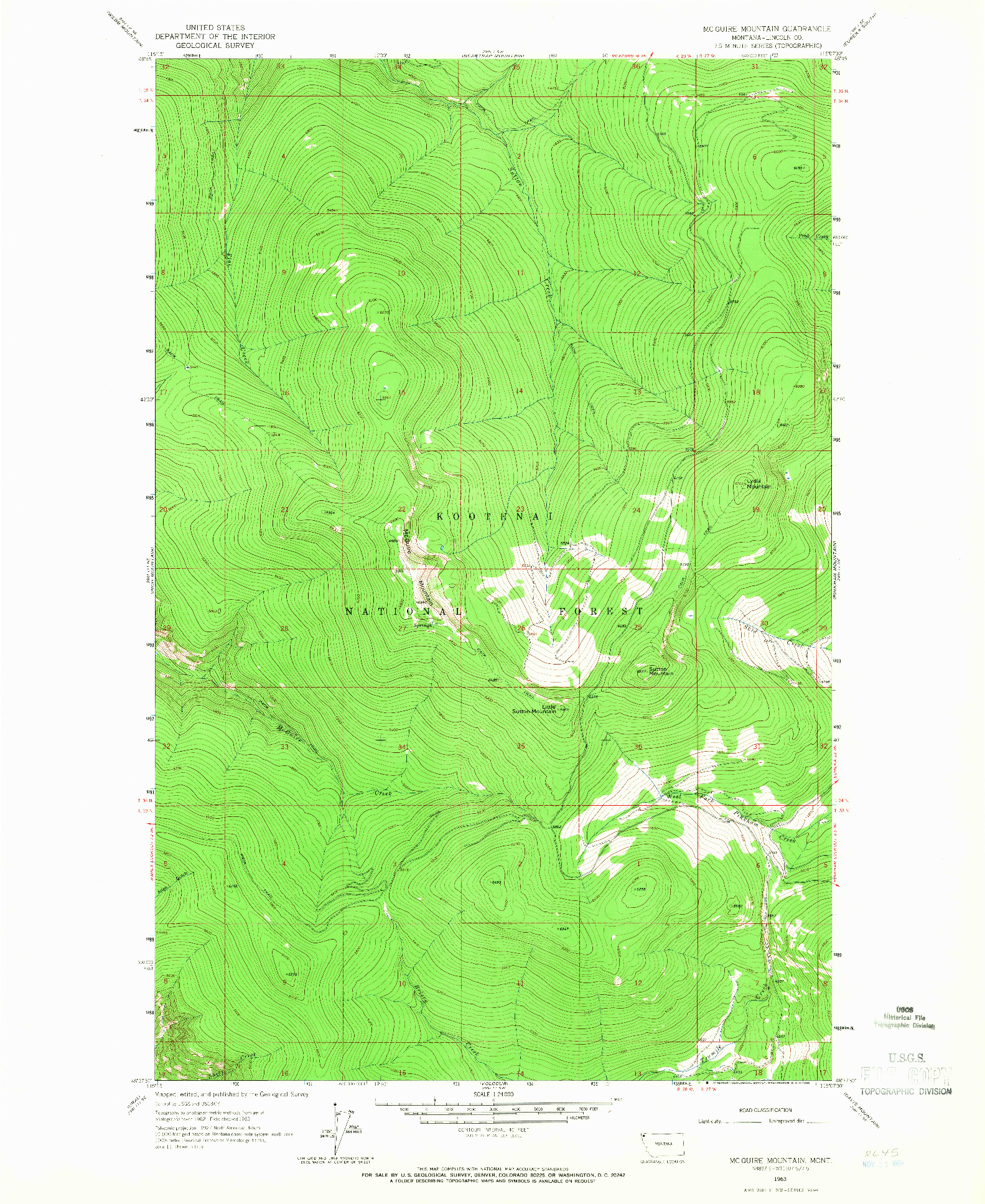 USGS 1:24000-SCALE QUADRANGLE FOR MC GUIRE MOUNTAIN, MT 1963