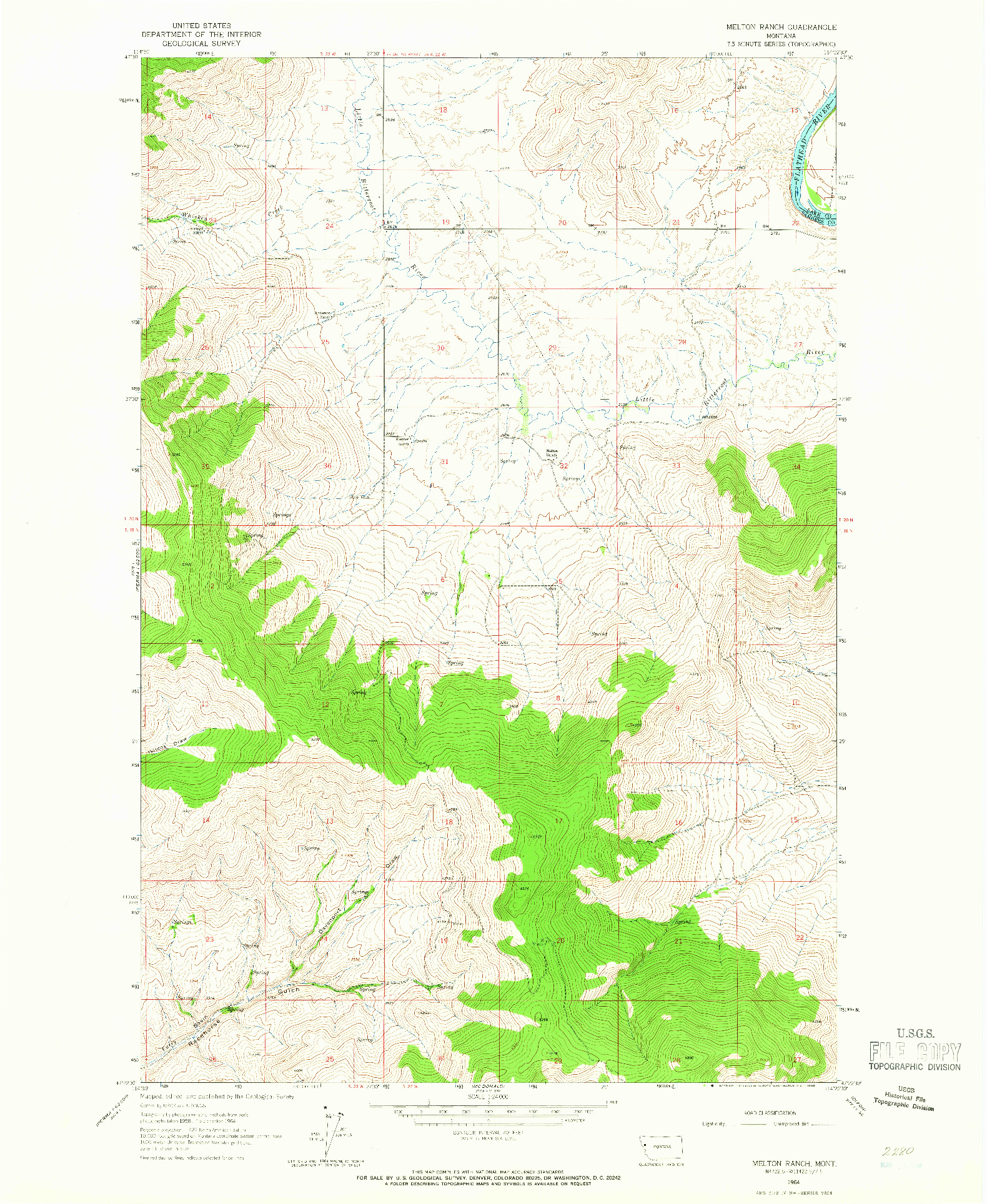 USGS 1:24000-SCALE QUADRANGLE FOR MELTON RANCH, MT 1964