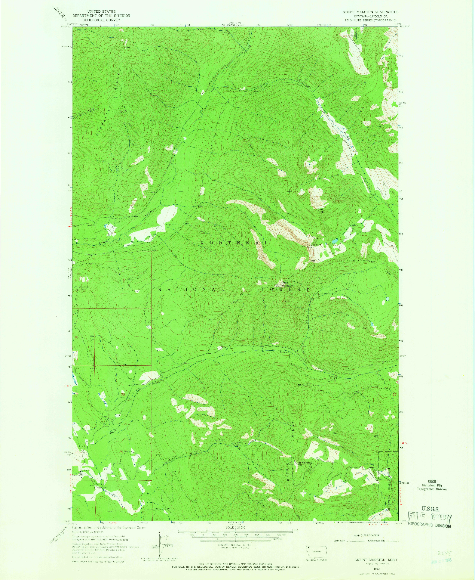 USGS 1:24000-SCALE QUADRANGLE FOR MOUNT MARSTON, MT 1963