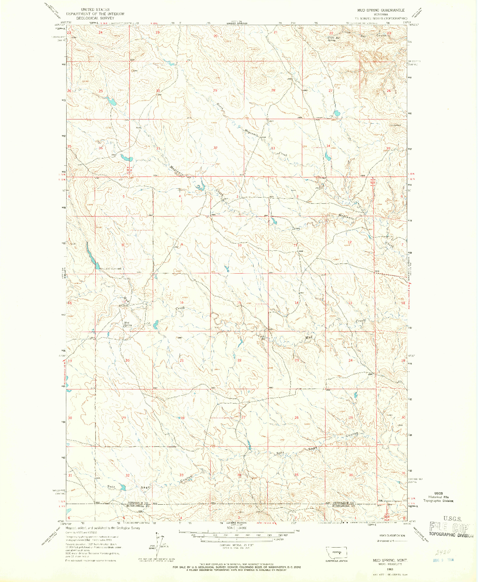 USGS 1:24000-SCALE QUADRANGLE FOR MUD SPRING, MT 1963