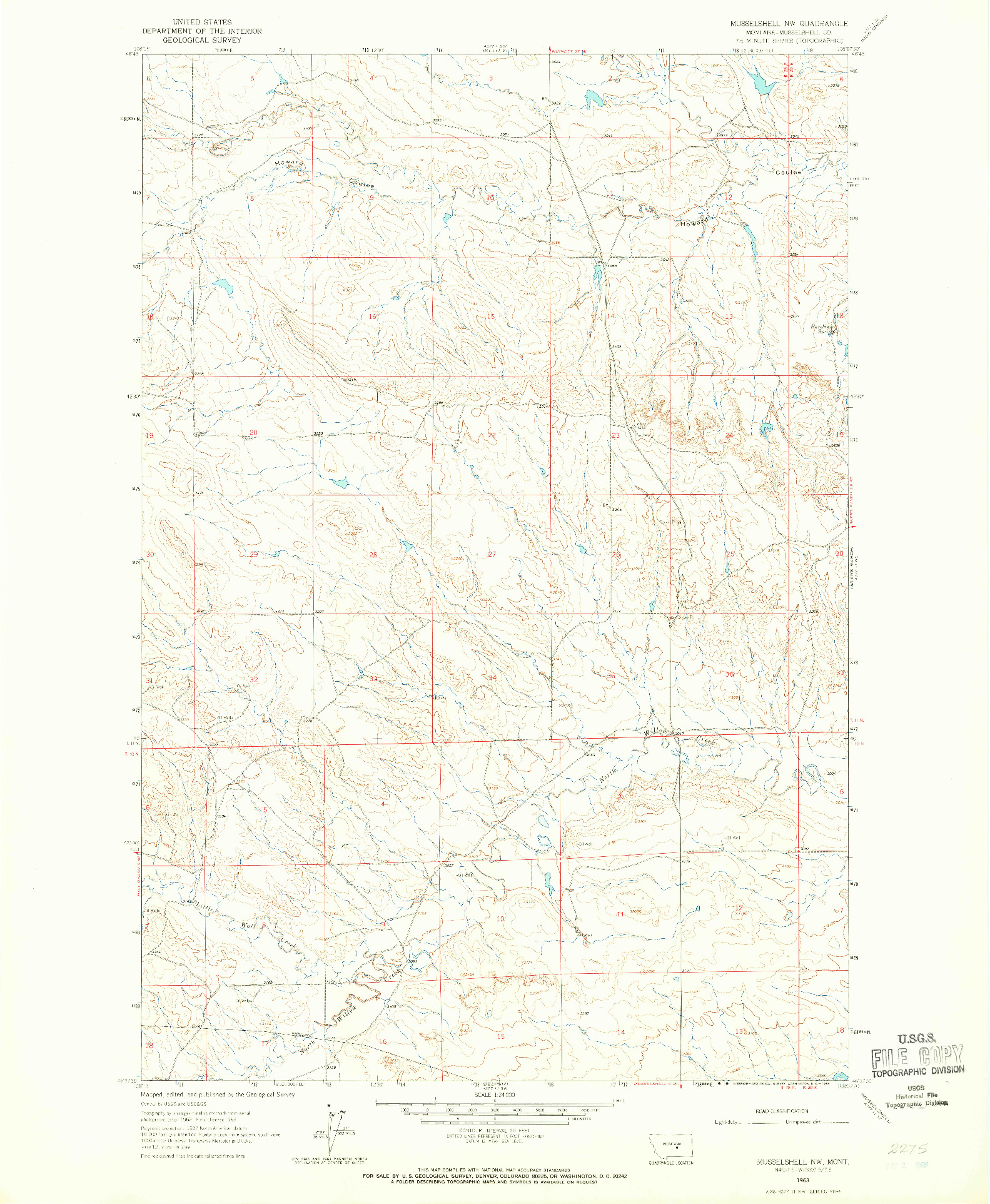 USGS 1:24000-SCALE QUADRANGLE FOR MUSSELSHELL NW, MT 1963