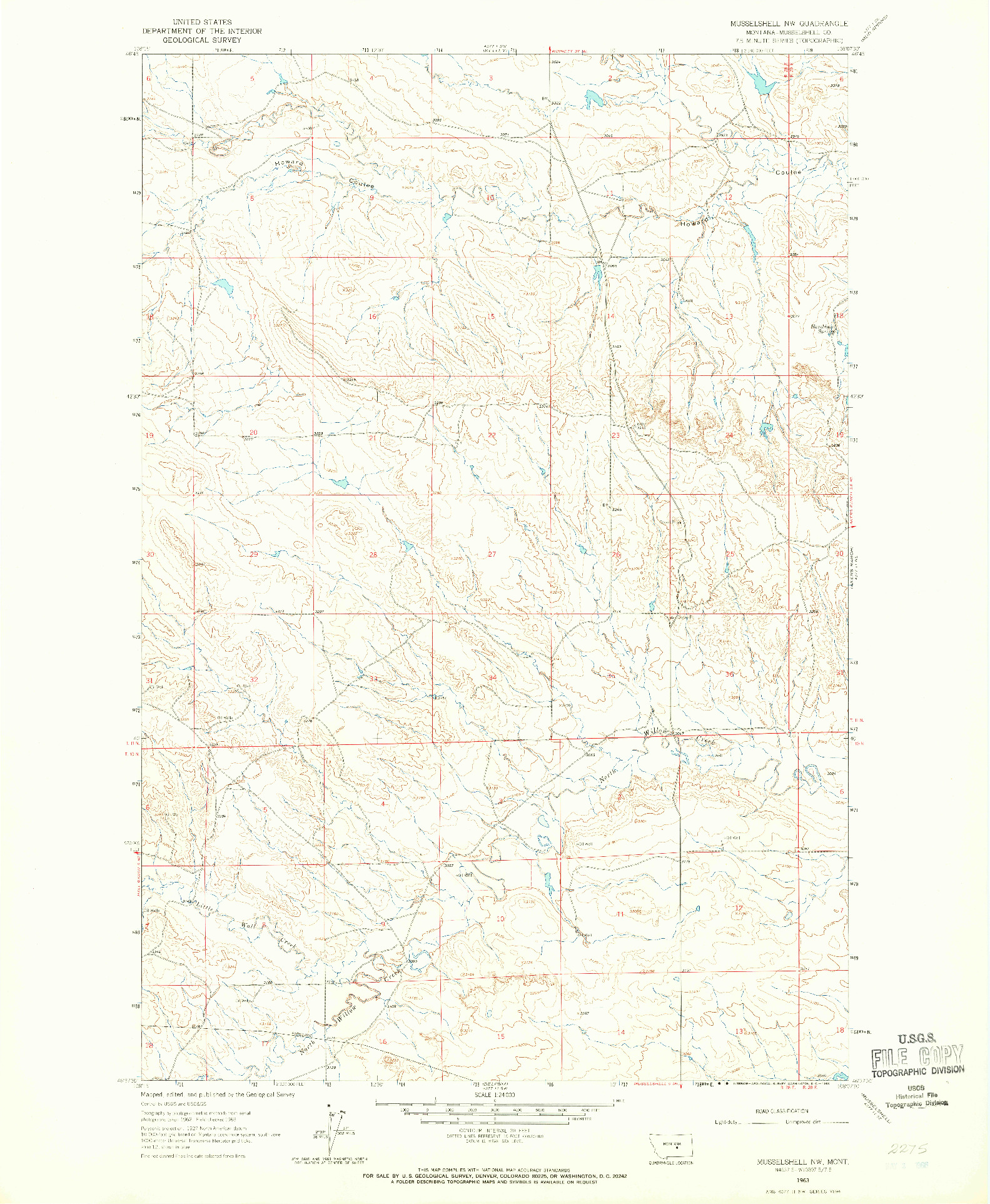 USGS 1:24000-SCALE QUADRANGLE FOR MUSSELSHELL NW, MT 1963