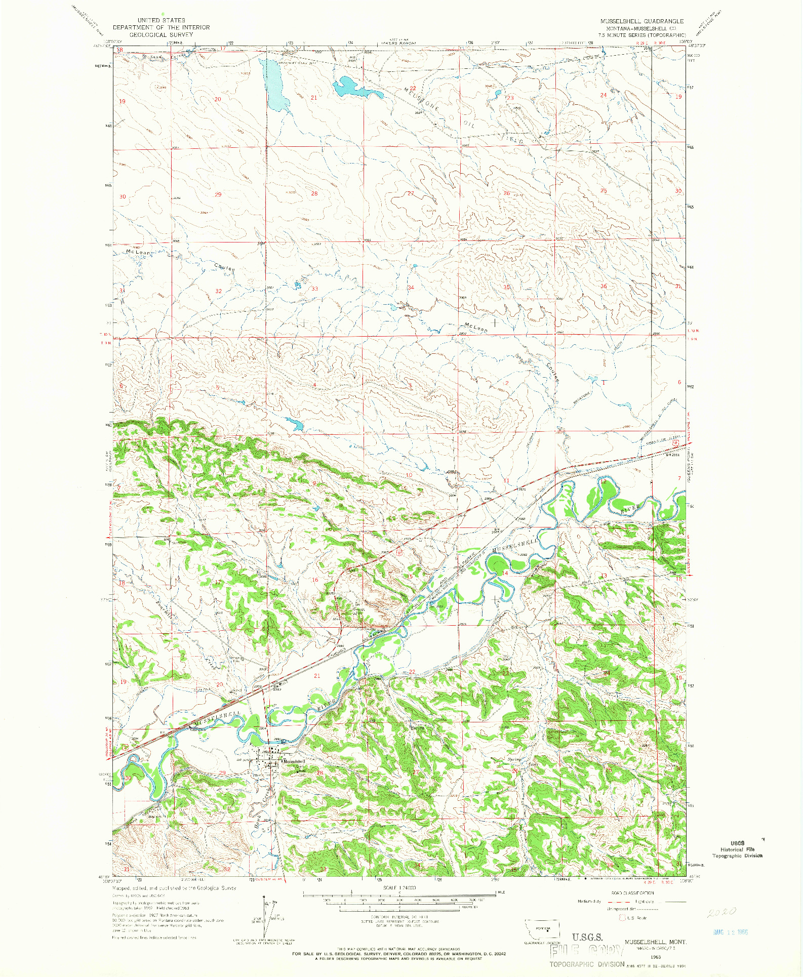 USGS 1:24000-SCALE QUADRANGLE FOR MUSSELSHELL, MT 1963