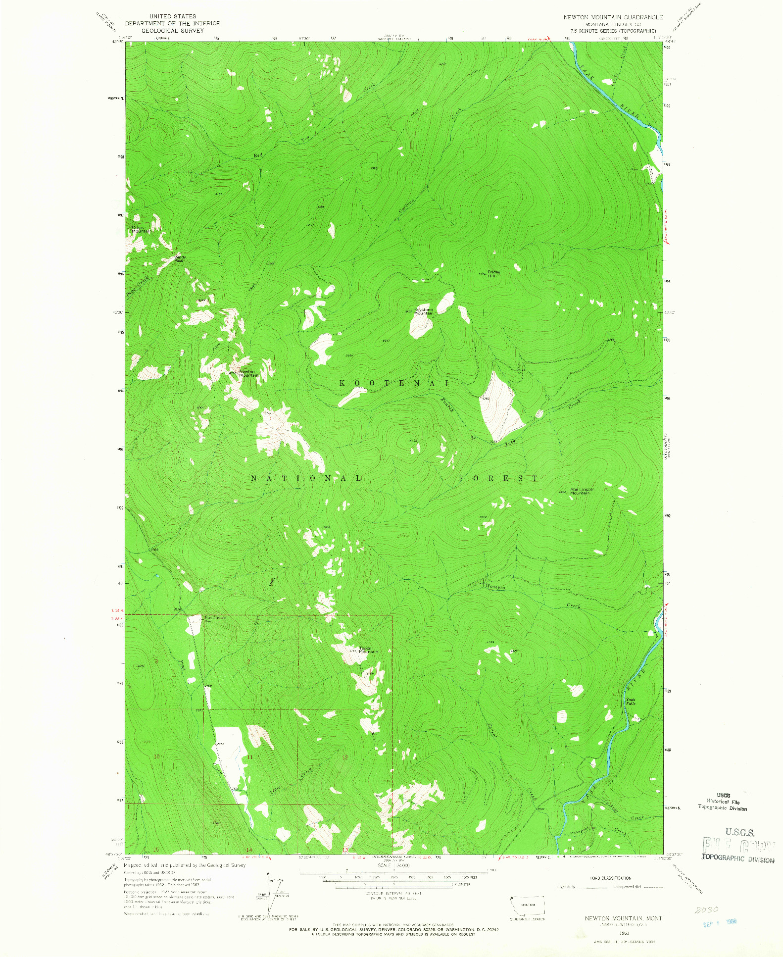 USGS 1:24000-SCALE QUADRANGLE FOR NEWTON MOUNTAIN, MT 1963