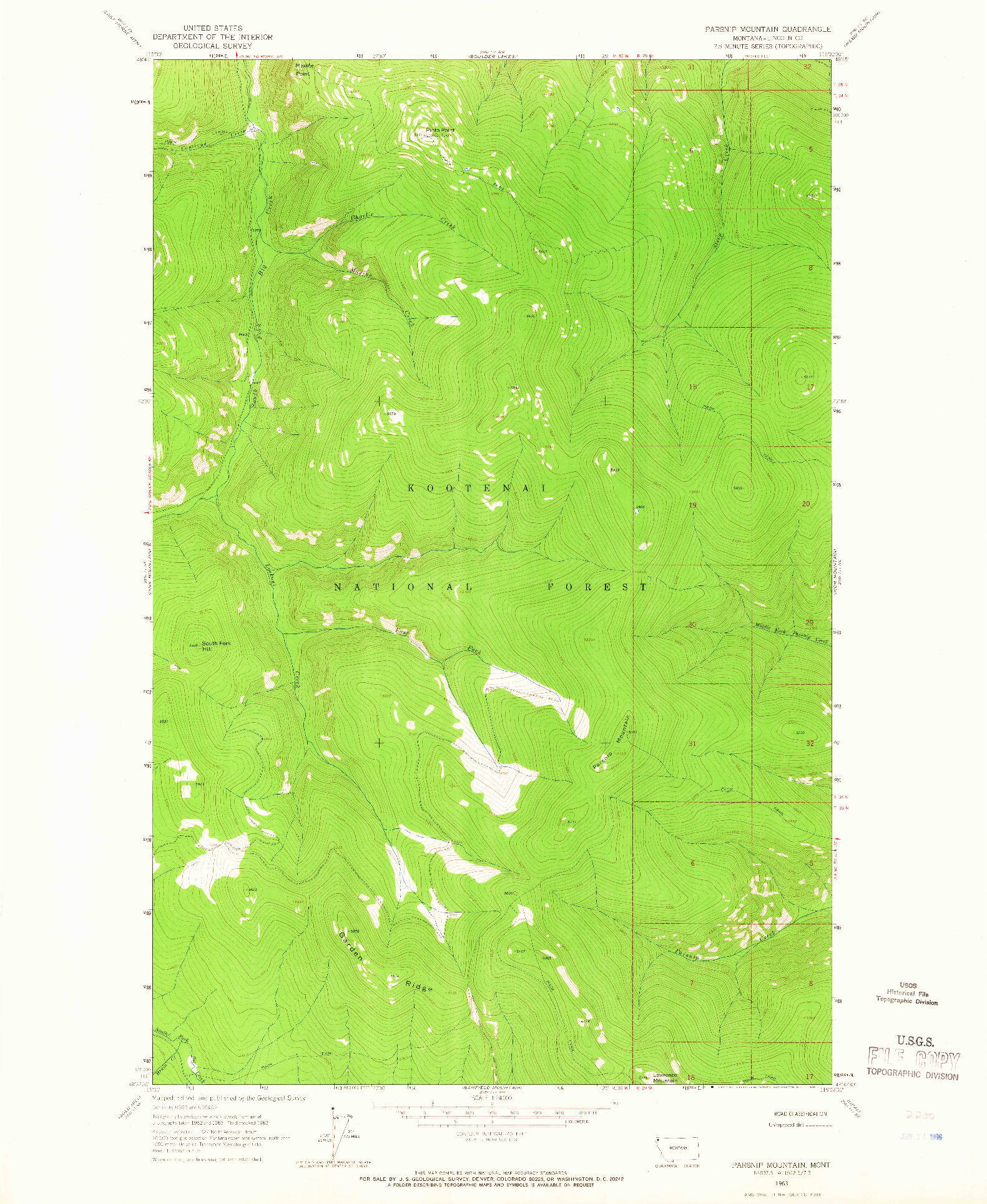 USGS 1:24000-SCALE QUADRANGLE FOR PARSNIP MOUNTAIN, MT 1963