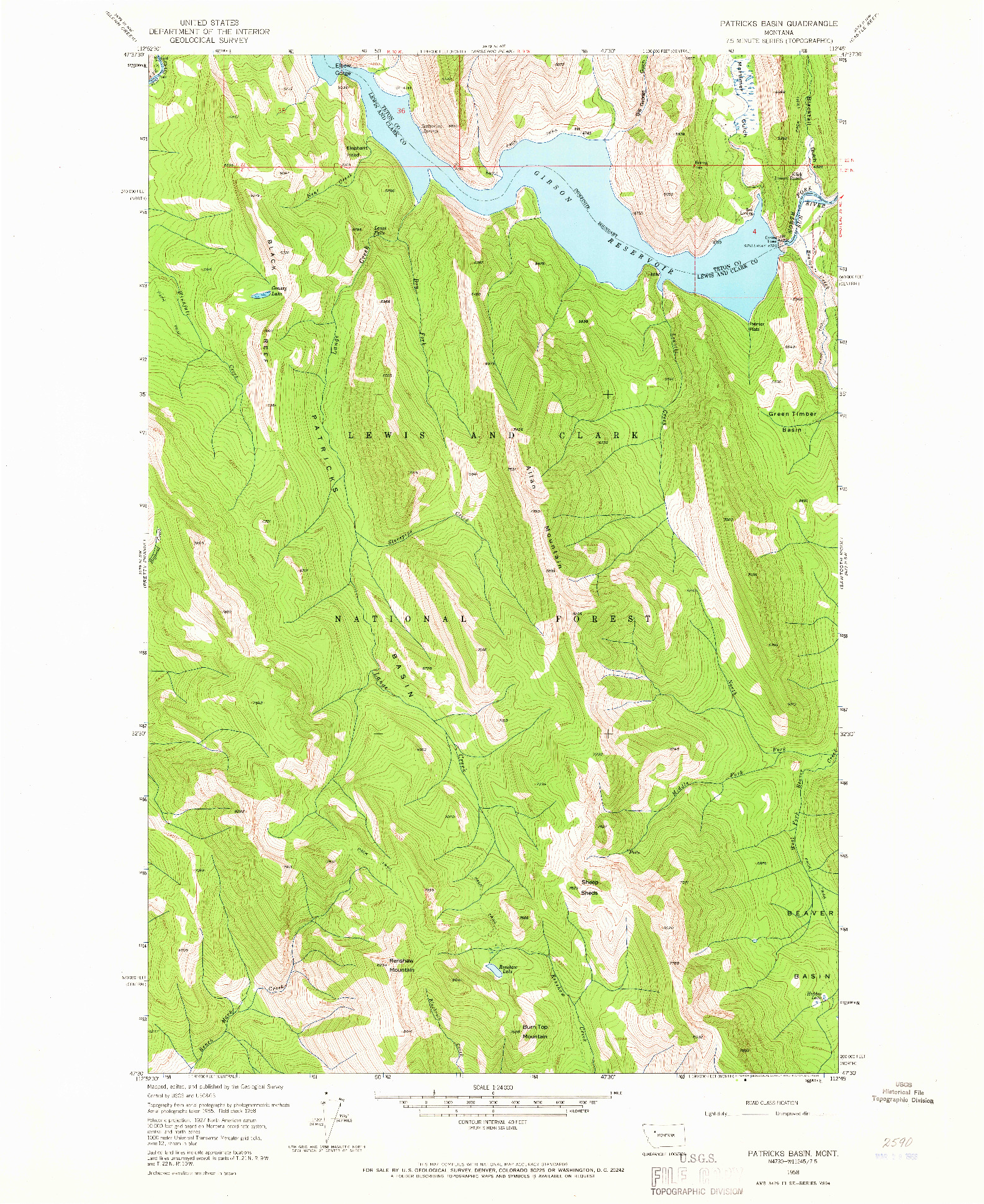USGS 1:24000-SCALE QUADRANGLE FOR PATRICKS BASIN, MT 1958