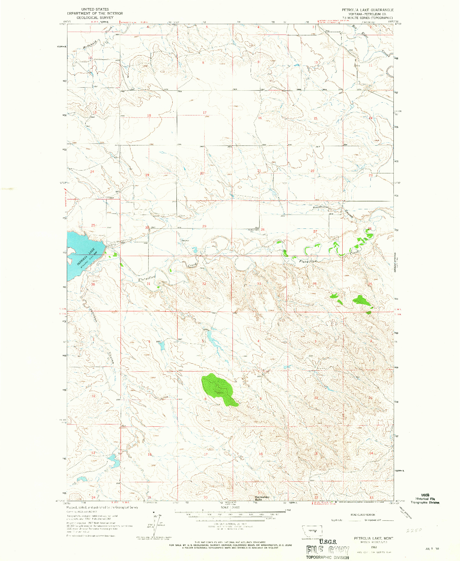 USGS 1:24000-SCALE QUADRANGLE FOR PETROLIA LAKE, MT 1963