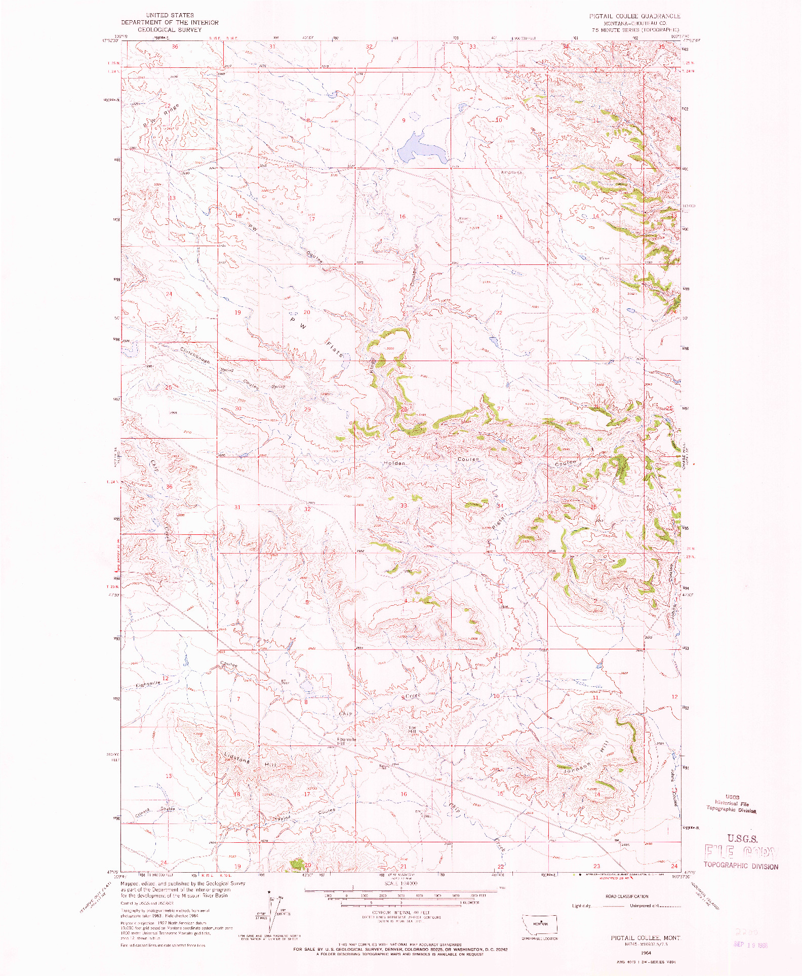 USGS 1:24000-SCALE QUADRANGLE FOR PIGTAIL COULEE, MT 1964