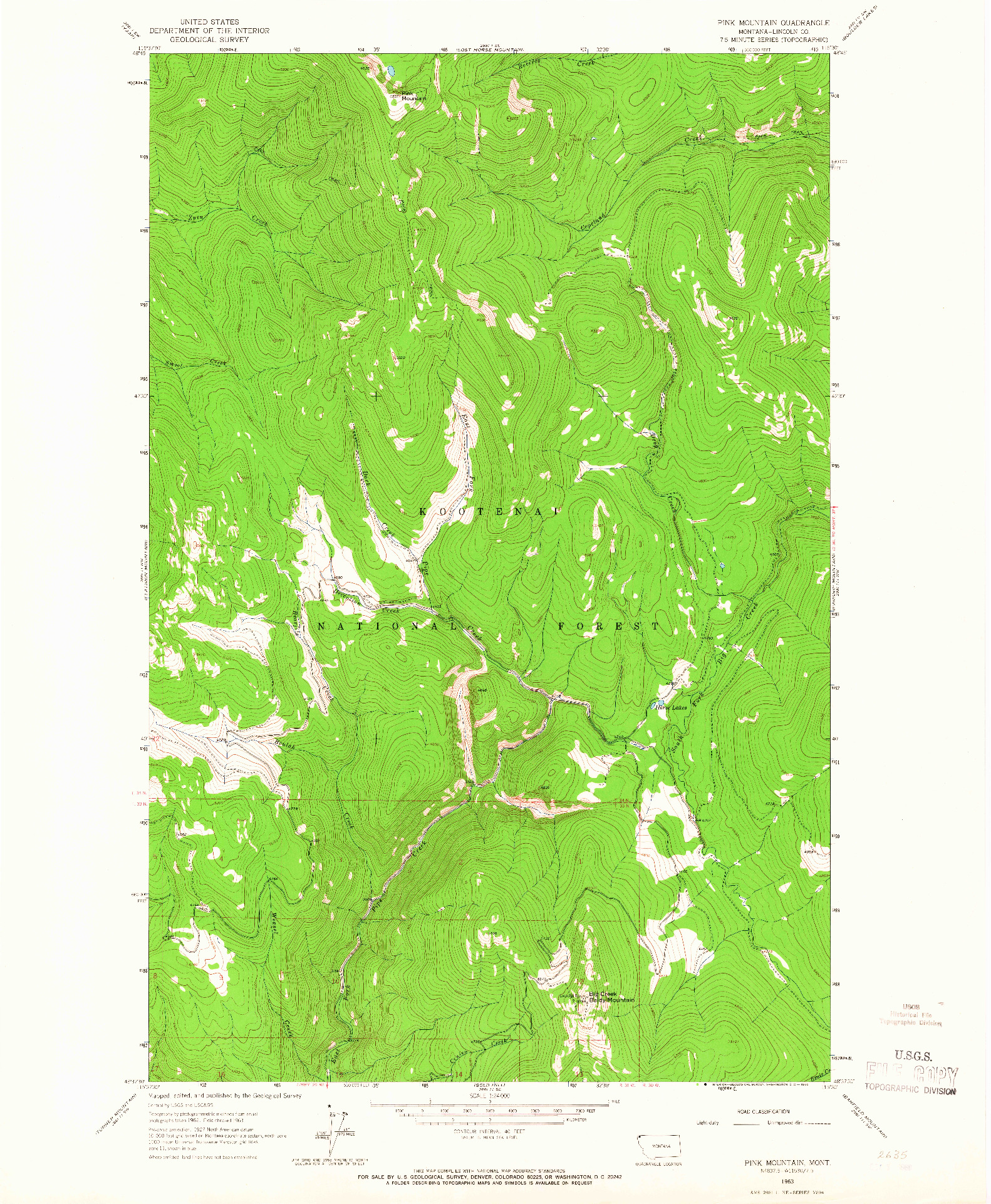 USGS 1:24000-SCALE QUADRANGLE FOR PINK MOUNTAIN, MT 1963