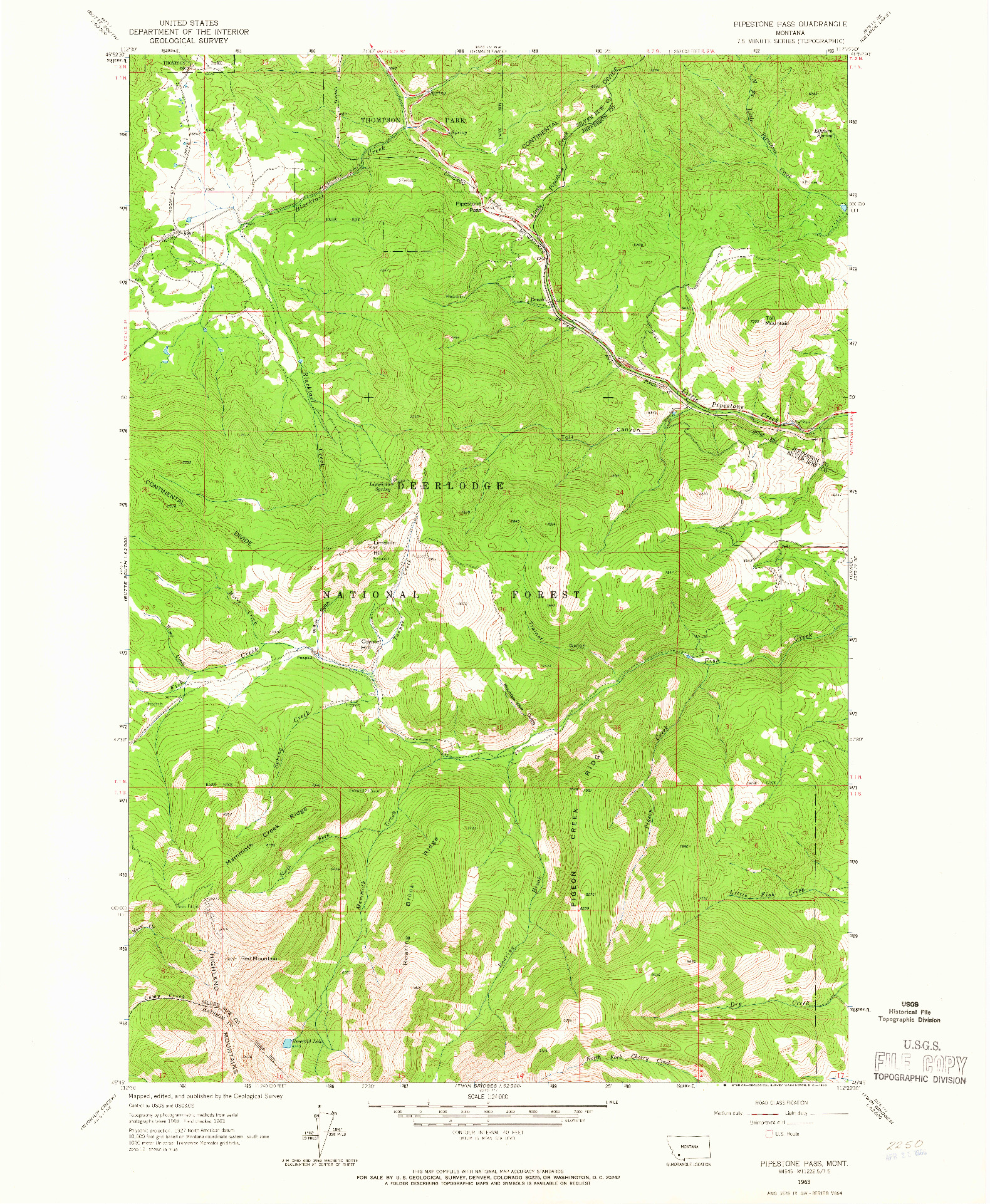 USGS 1:24000-SCALE QUADRANGLE FOR PIPESTONE PASS, MT 1963