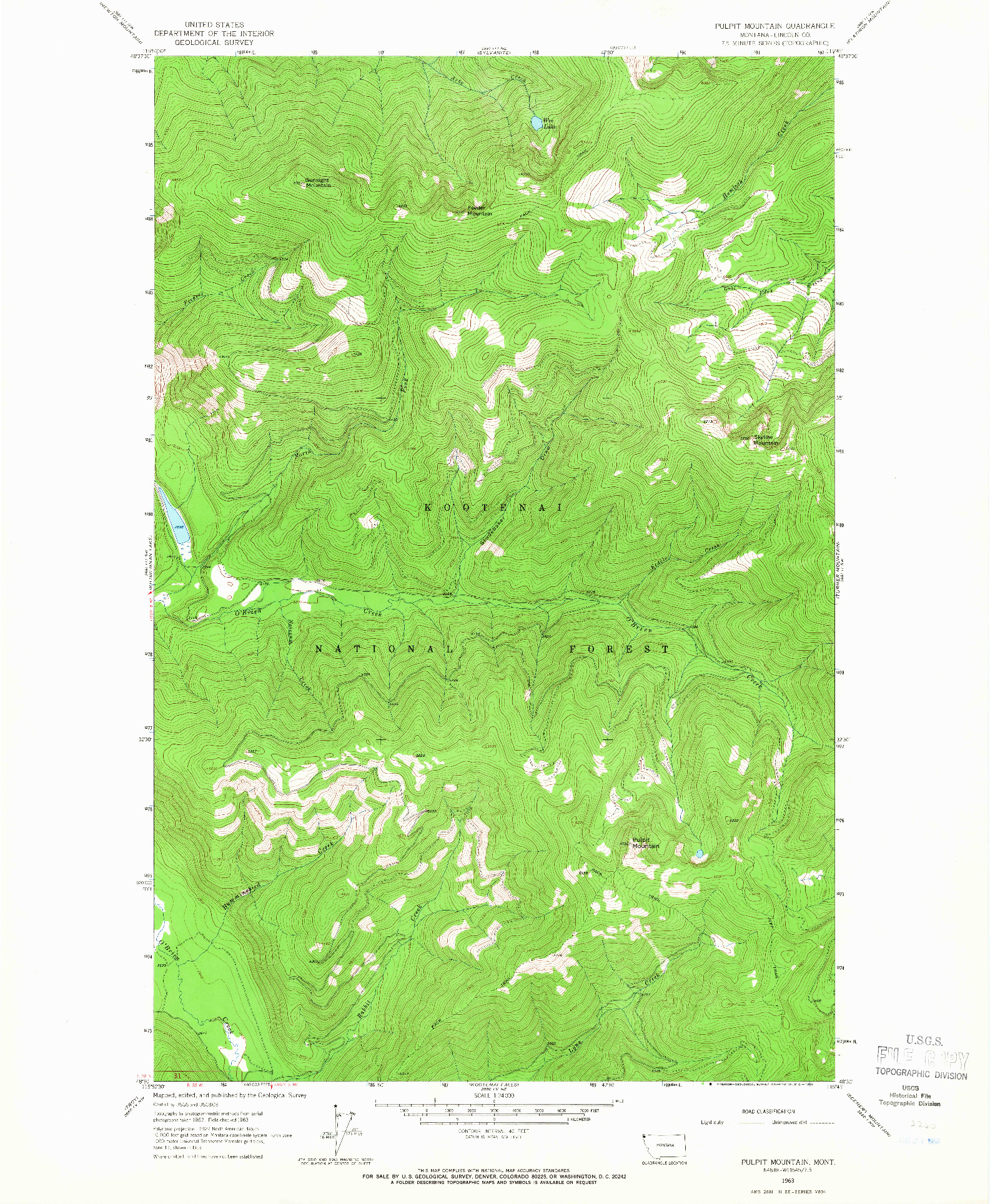 USGS 1:24000-SCALE QUADRANGLE FOR PULPIT MOUNTAIN, MT 1963