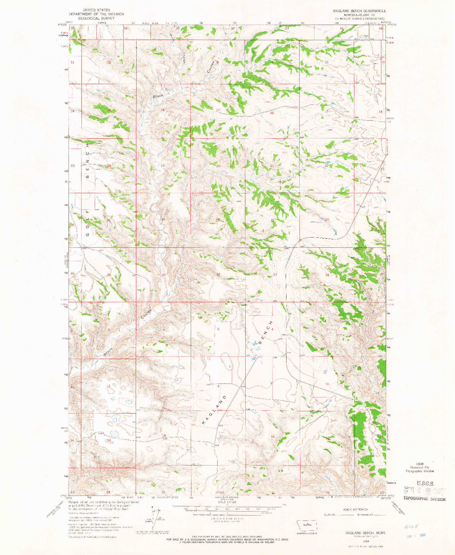 USGS 1:24000-SCALE QUADRANGLE FOR RAGLAND BENCH, MT 1964