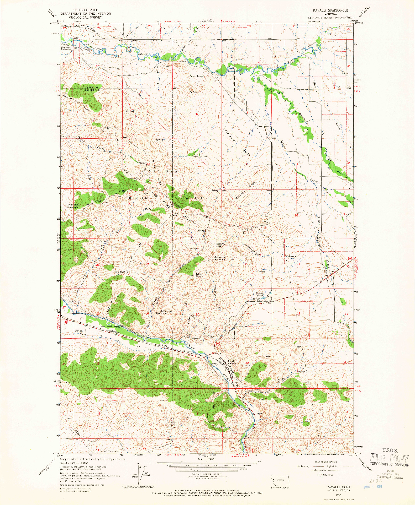 USGS 1:24000-SCALE QUADRANGLE FOR RAVALLI, MT 1964
