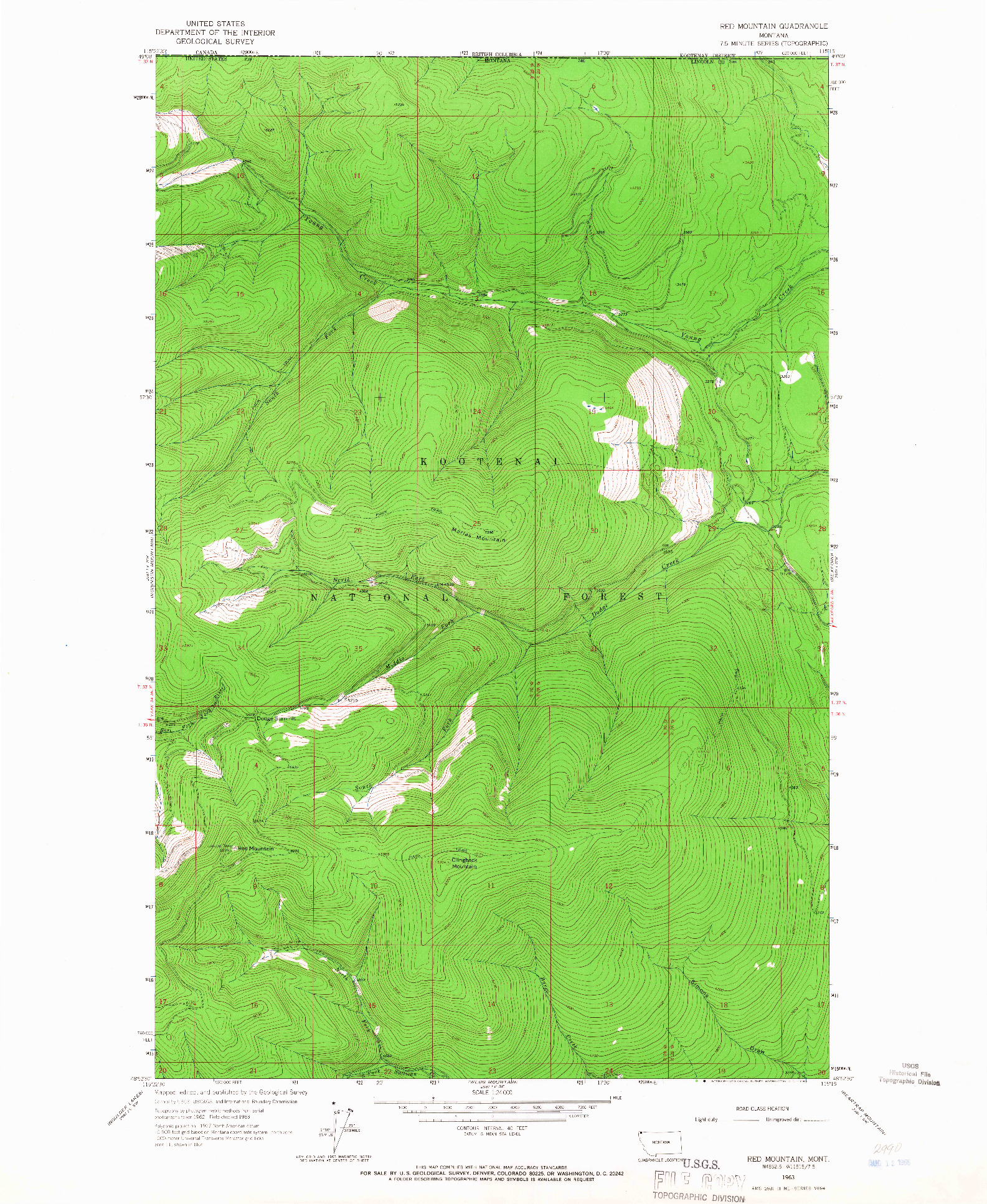 USGS 1:24000-SCALE QUADRANGLE FOR RED MOUNTAIN, MT 1963