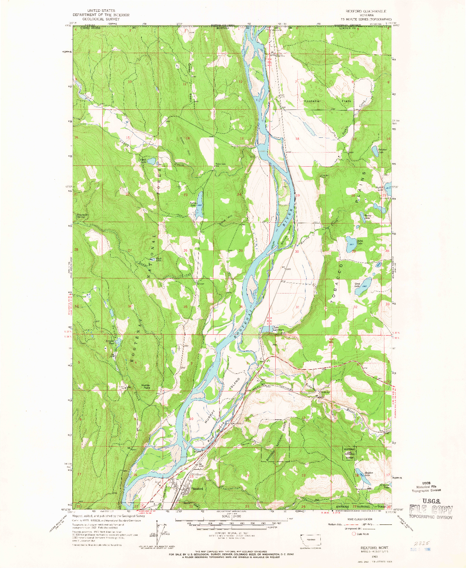 USGS 1:24000-SCALE QUADRANGLE FOR REXFORD, MT 1963