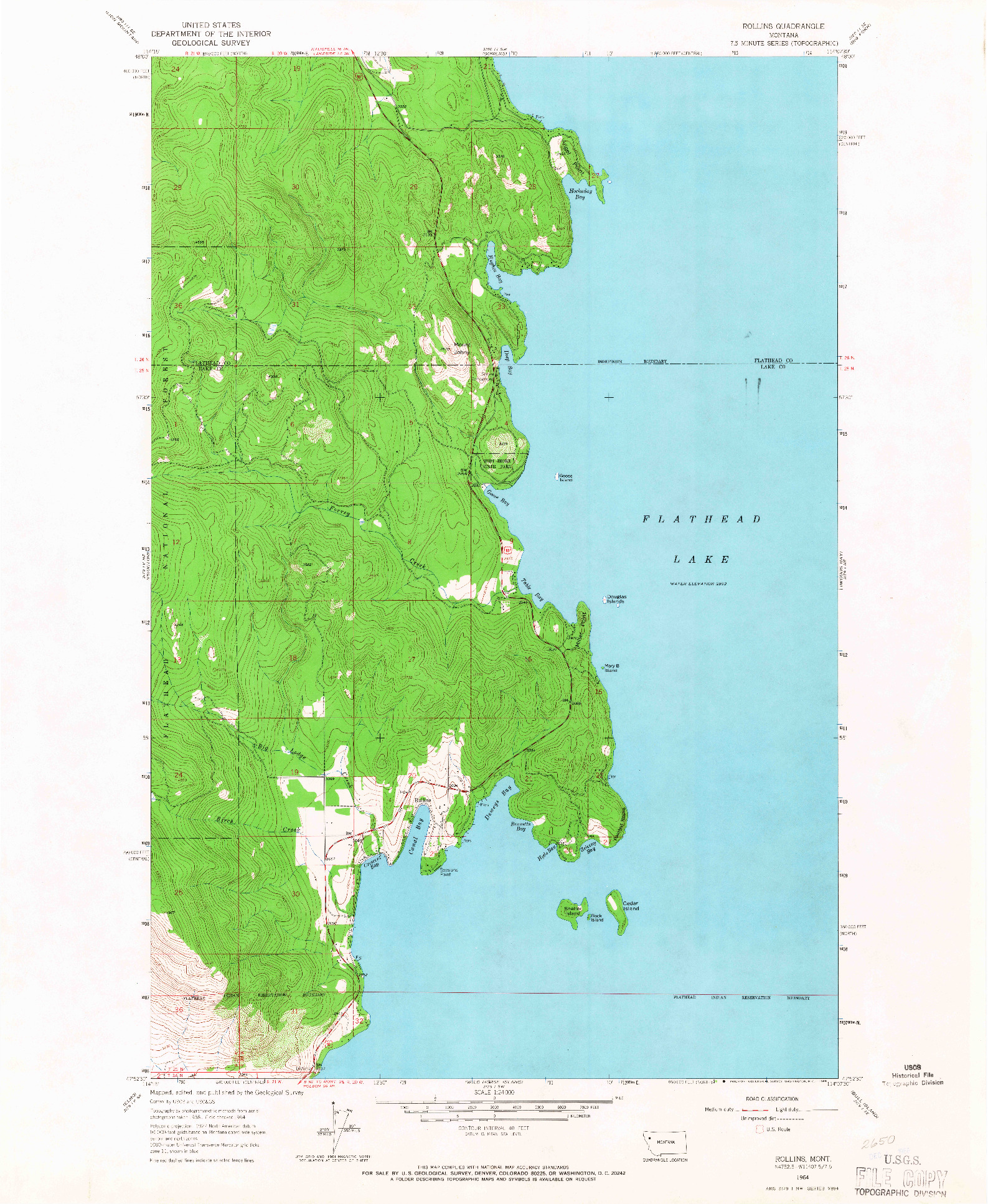 USGS 1:24000-SCALE QUADRANGLE FOR ROLLINS, MT 1964