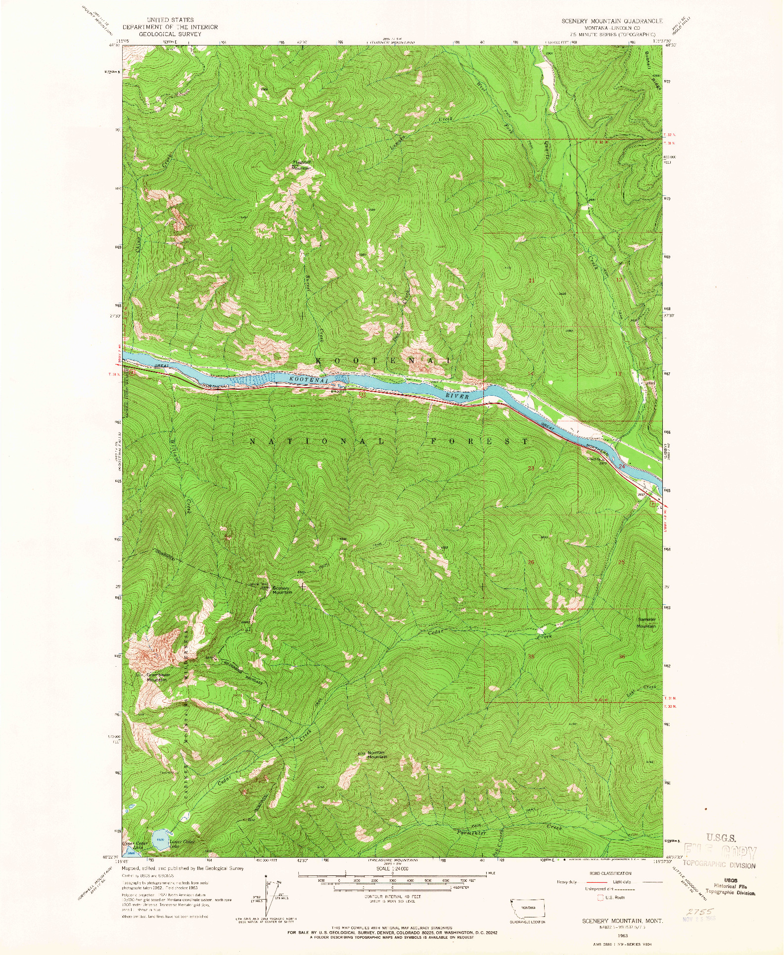 USGS 1:24000-SCALE QUADRANGLE FOR SCENERY MOUNTAIN, MT 1963