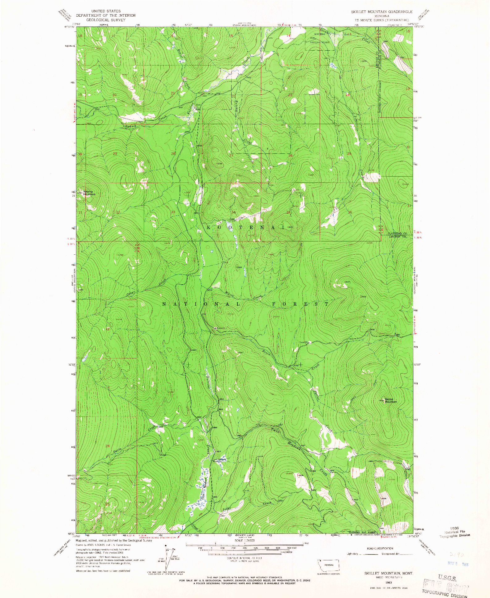 USGS 1:24000-SCALE QUADRANGLE FOR SKILLET MOUNTAIN, MT 1963