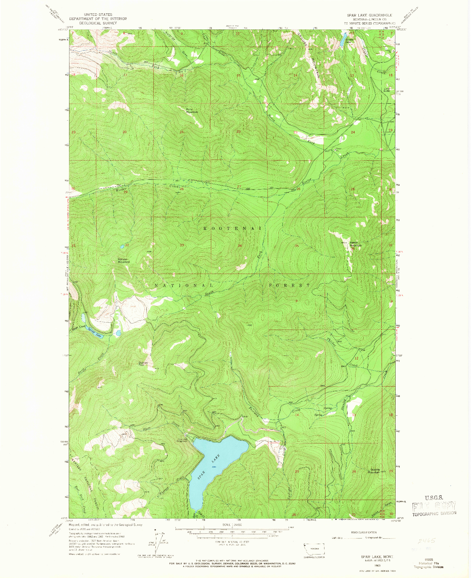 USGS 1:24000-SCALE QUADRANGLE FOR SPAR LAKE, MT 1963