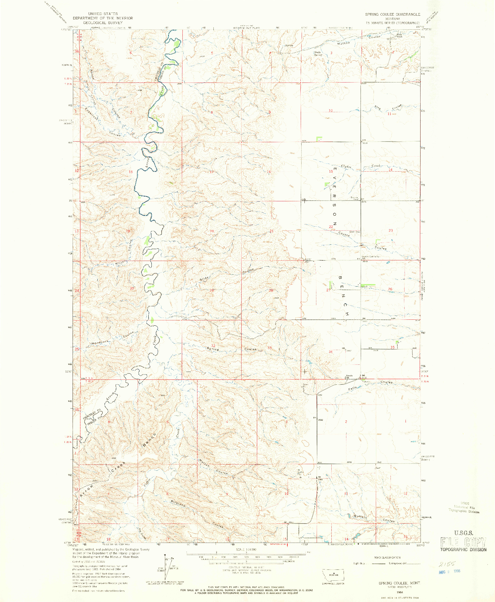 USGS 1:24000-SCALE QUADRANGLE FOR SPRING COULEE, MT 1964