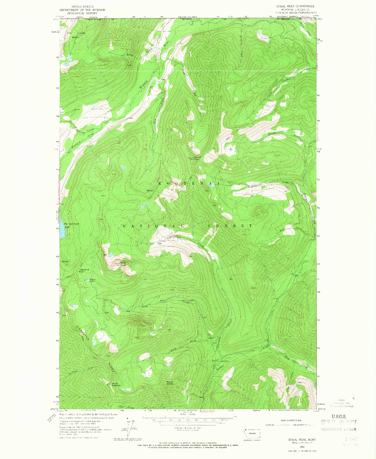 USGS 1:24000-SCALE QUADRANGLE FOR STAHL PEAK, MT 1963