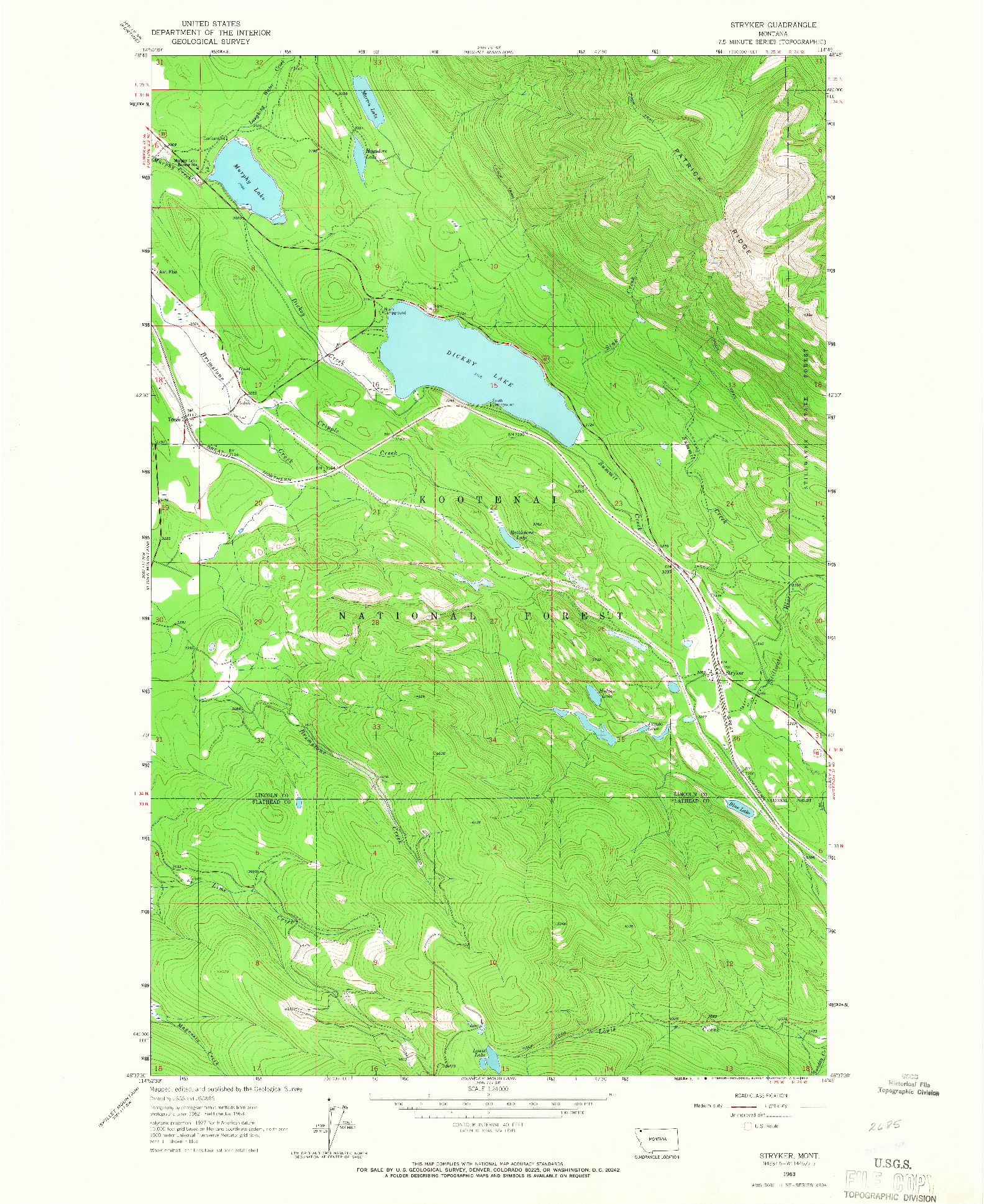 USGS 1:24000-SCALE QUADRANGLE FOR STRYKER, MT 1963