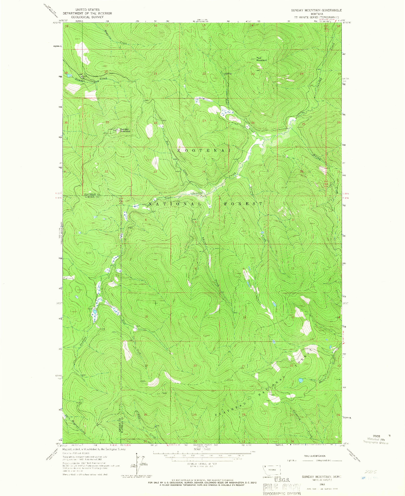 USGS 1:24000-SCALE QUADRANGLE FOR SUNDAY MOUNTAIN, MT 1963