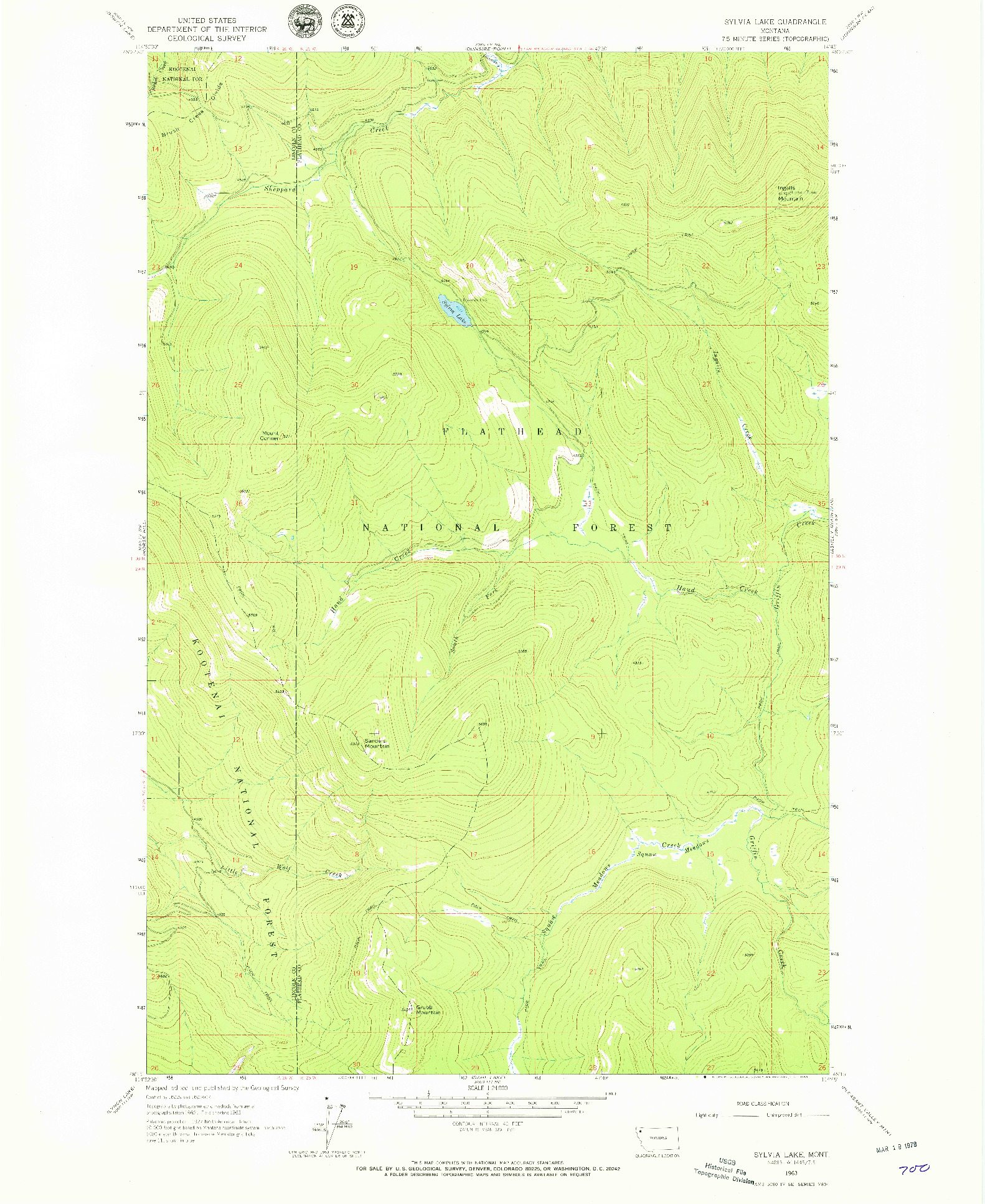 USGS 1:24000-SCALE QUADRANGLE FOR SYLVIA LAKE, MT 1963