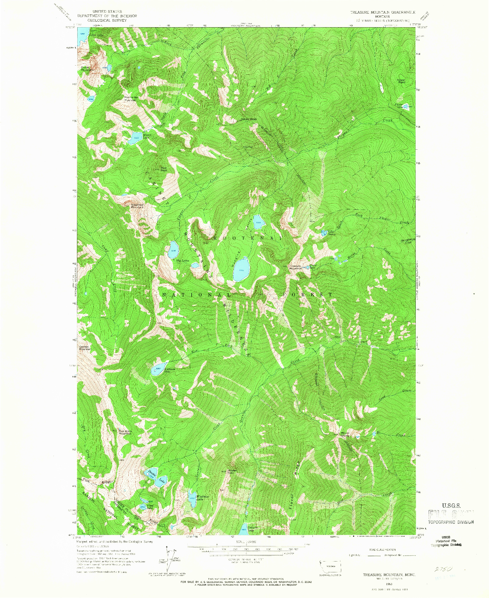 USGS 1:24000-SCALE QUADRANGLE FOR TREASURE MOUNTAIN, MT 1963