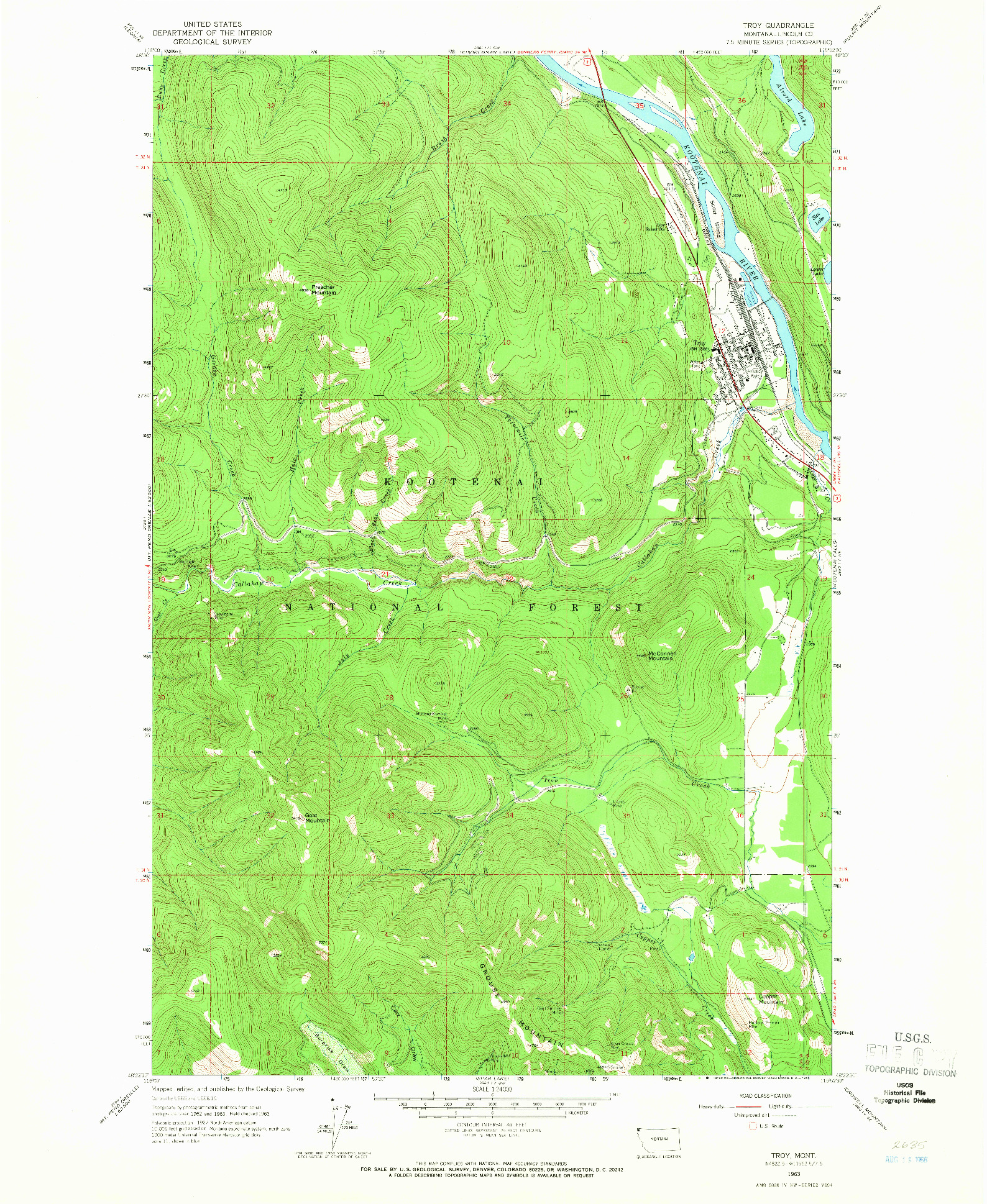 USGS 1:24000-SCALE QUADRANGLE FOR TROY, MT 1963