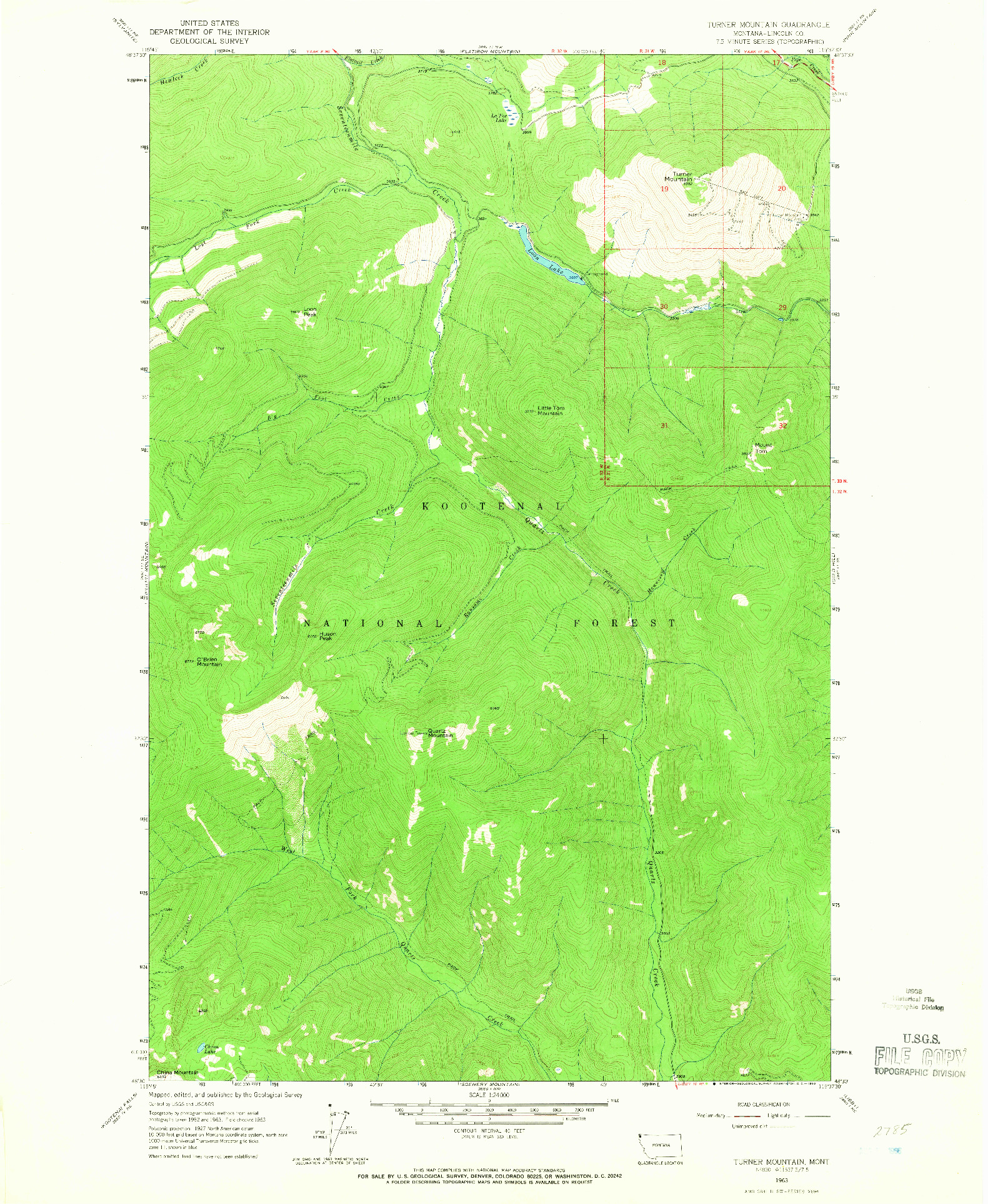 USGS 1:24000-SCALE QUADRANGLE FOR TURNER MOUNTAIN, MT 1963