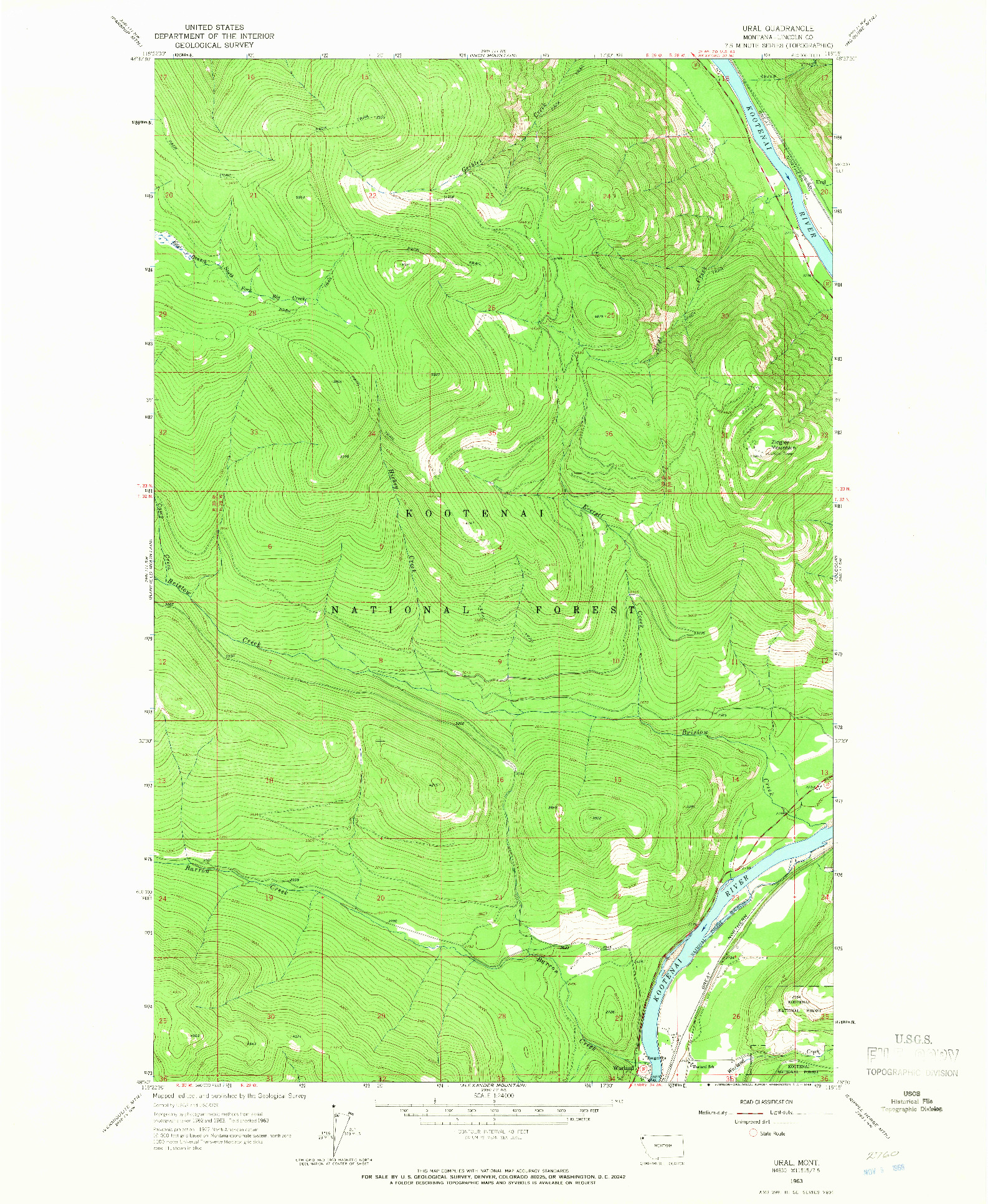 USGS 1:24000-SCALE QUADRANGLE FOR URAL, MT 1963